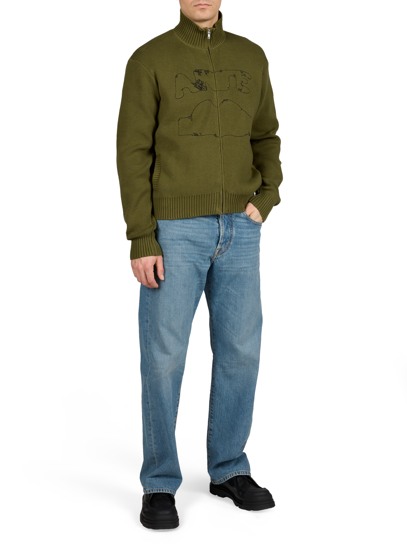 Pull zippé à col montant en coton ARTE ANTWERP Kaki