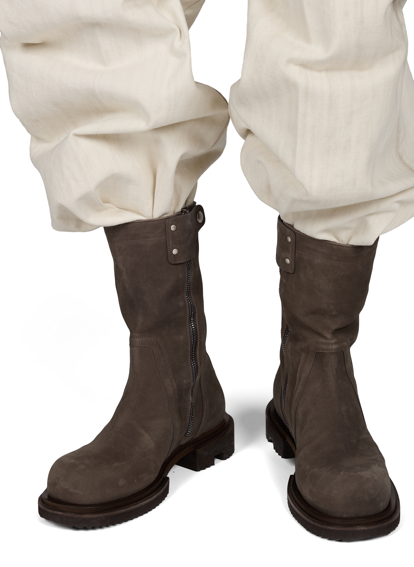 Grooved leather zip ankle boots RICK OWENS Grey