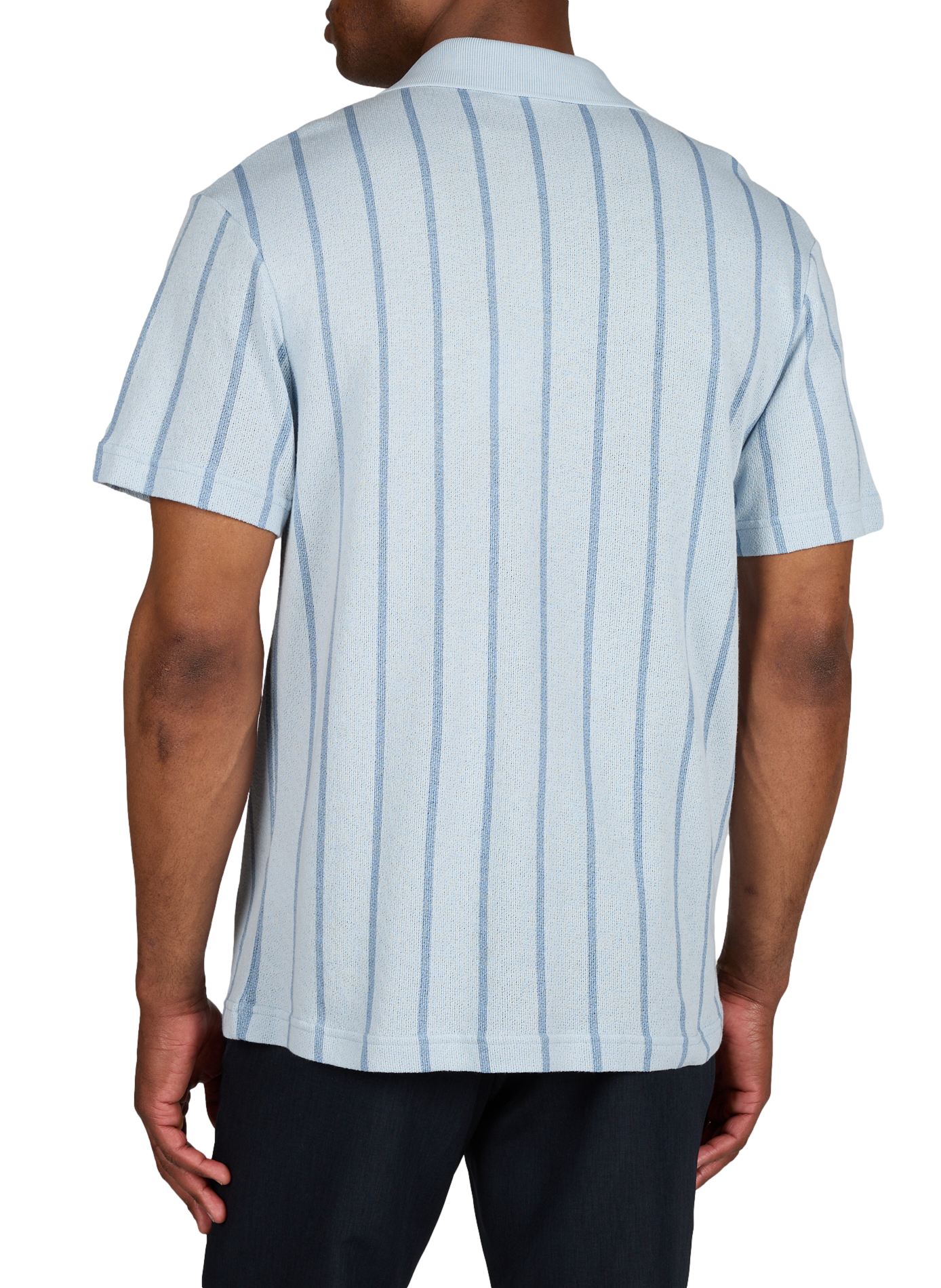Short-sleeved striped cotton blend polo. FAGUO Blue