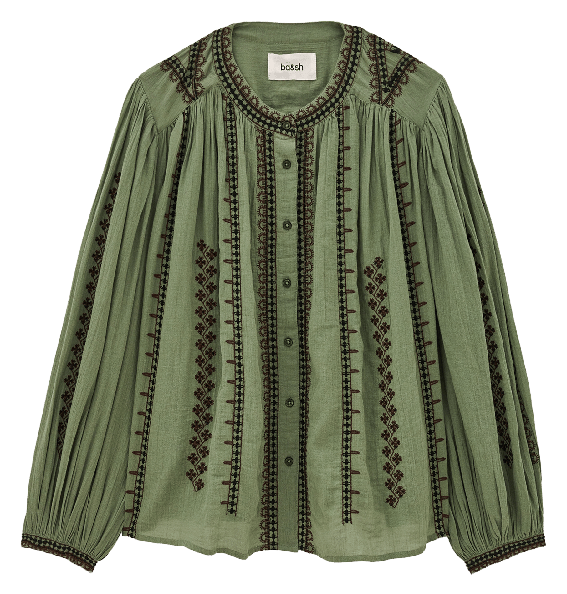 Oversized blouse met ronde hals en geborduurd katoen mona. | Groen BA&SH Dames