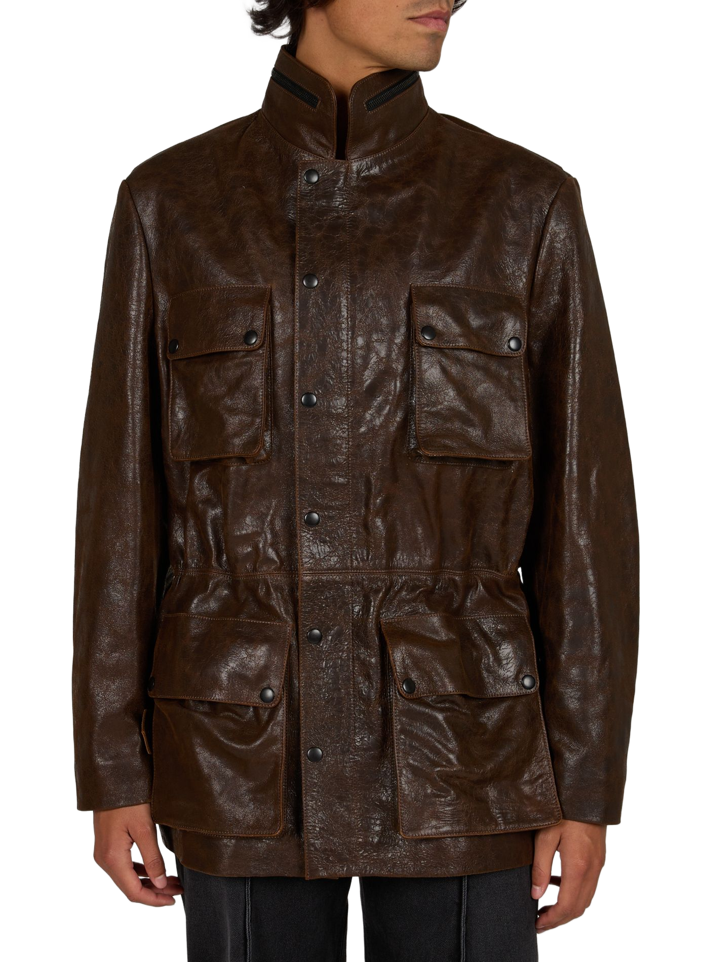 Veste col montant en cuir  ALAINPAUL Marron
