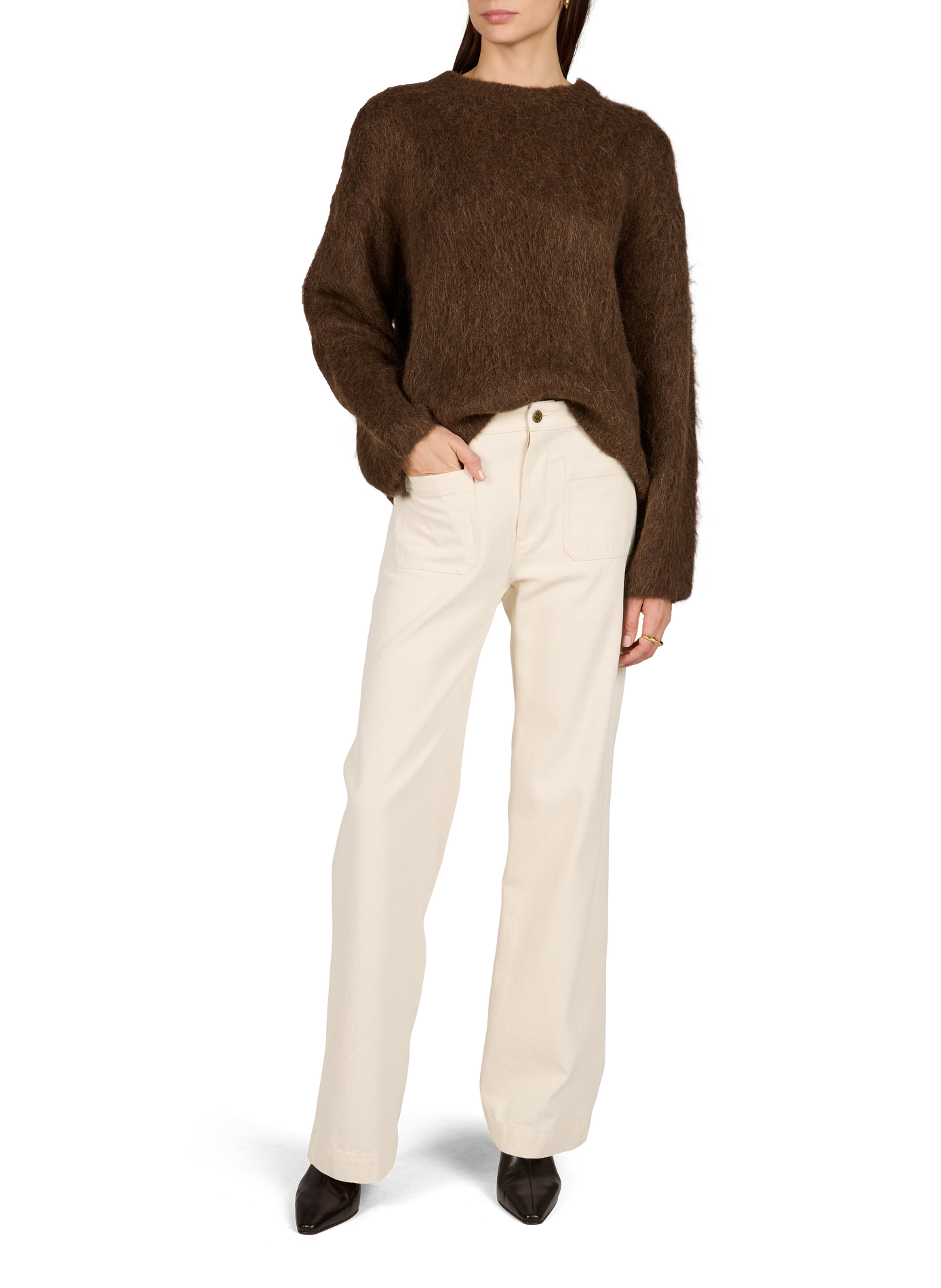 Oversized round neck sweater OBJECT Brown