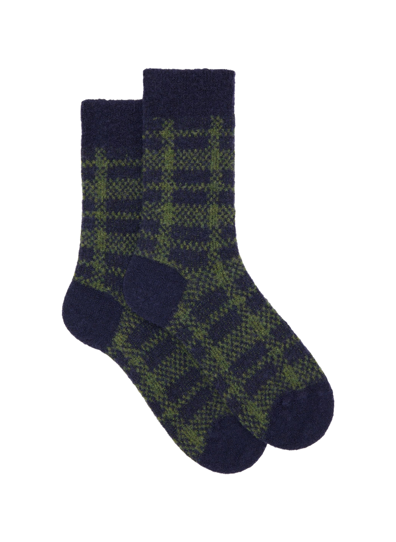 Chaussettes motif tartan en laine mélangée  Marine