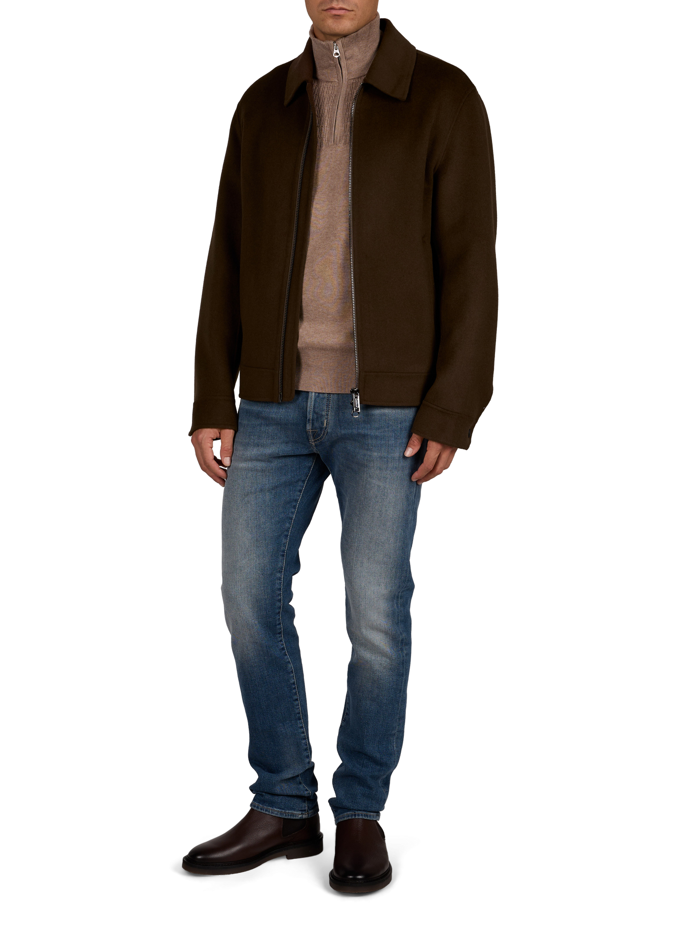 Blouson droit zippé en laine mélangée STRELLSON Marron