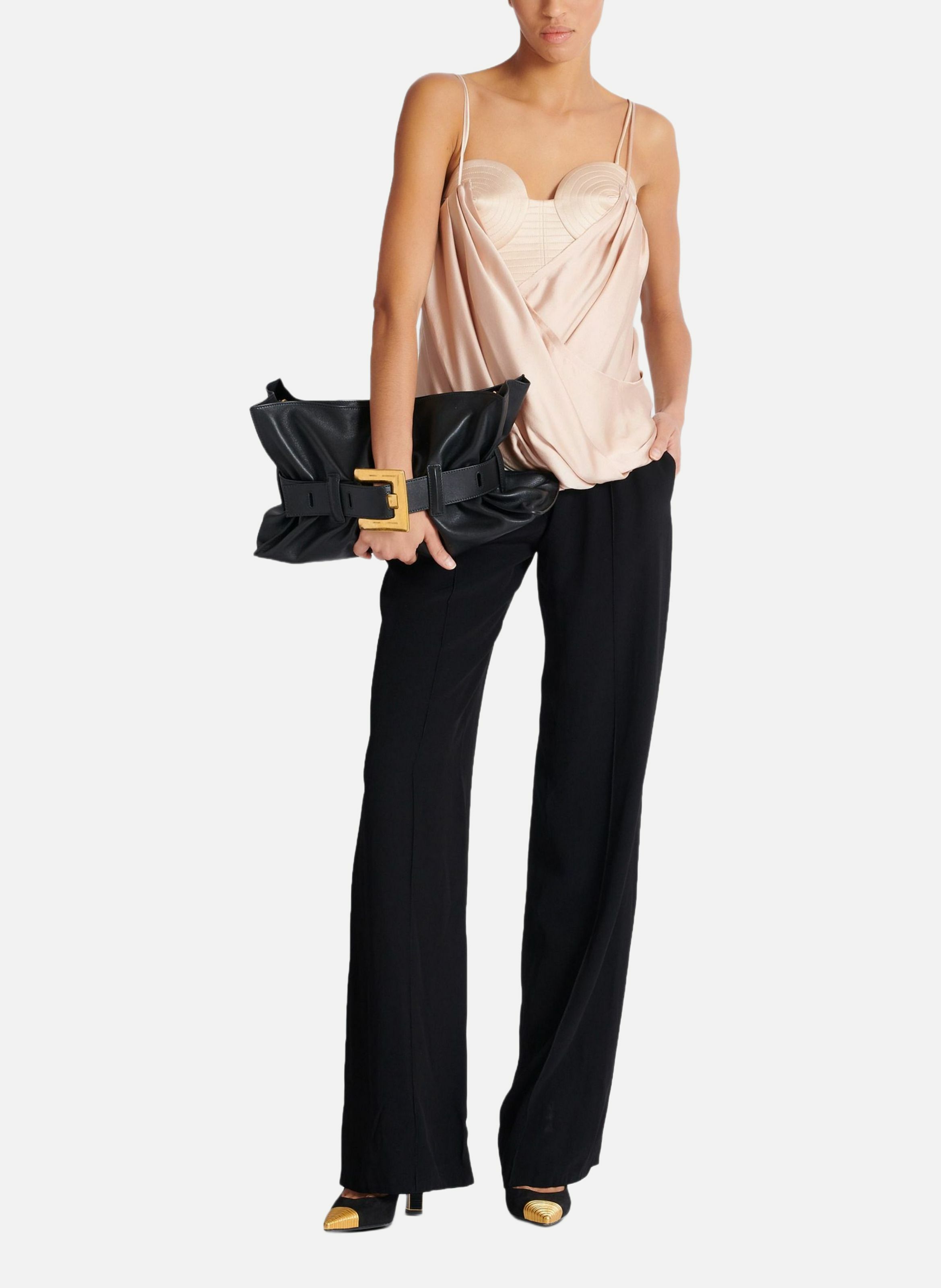 Bustier à fines bretelles en satin BALMAIN Beige