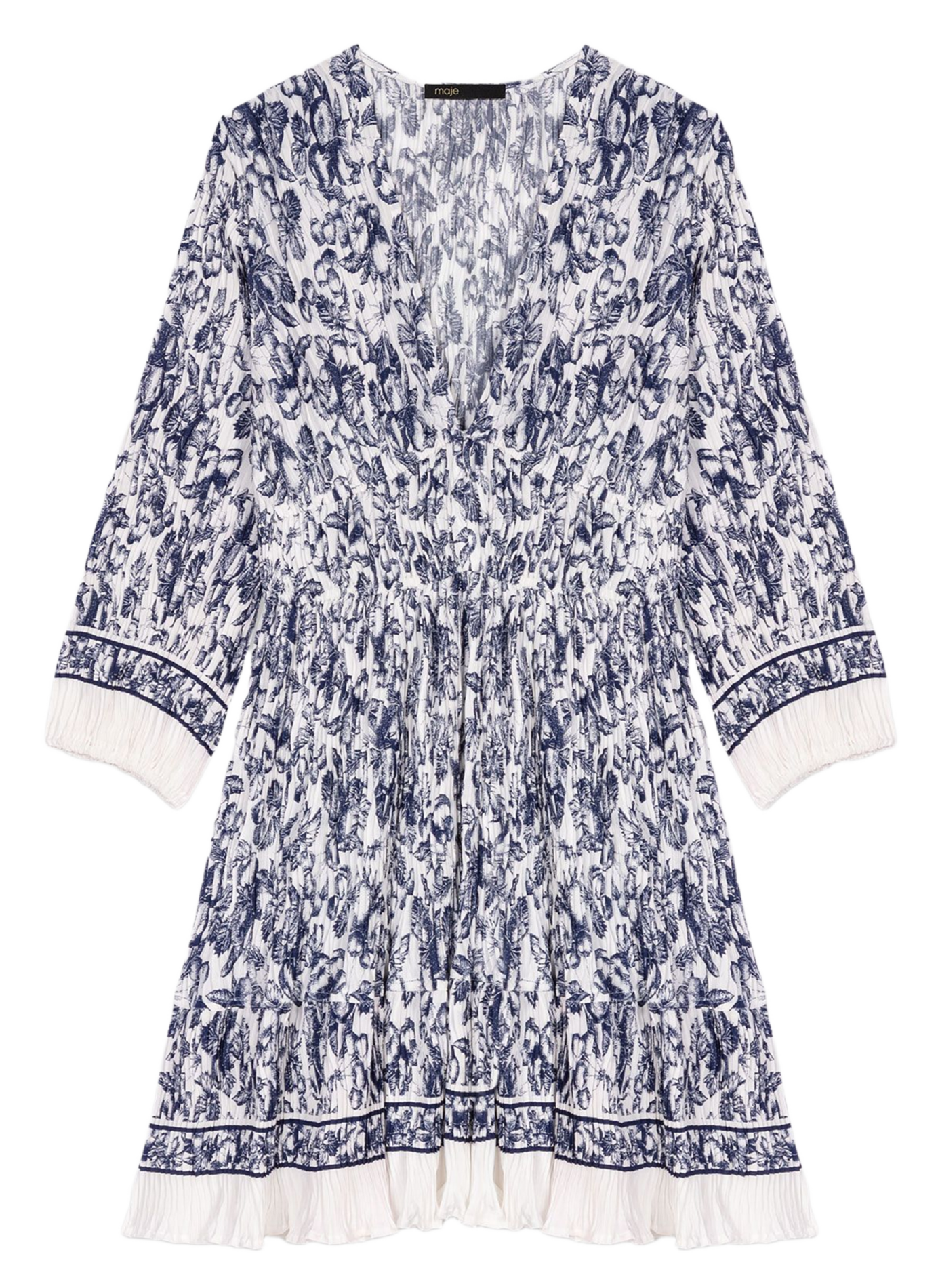 Robe courte col v à motifs MAJE Bleu