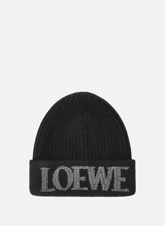 Bonnet à broderies en laine côtelée Noir by LOEWE LOEWE Bonnet à broderies en laine côtelée Noir