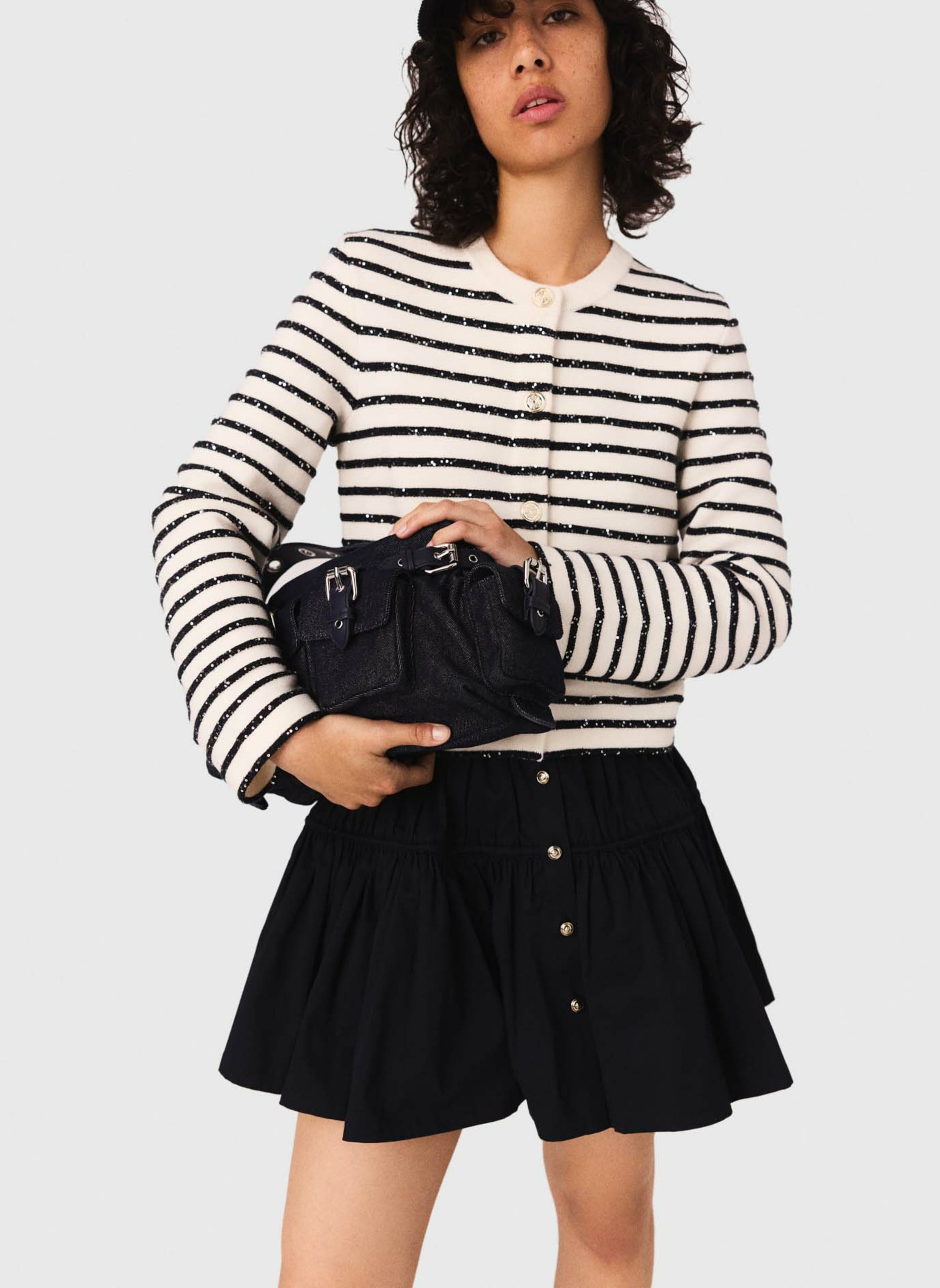 Gilet col rond rayé MAJE Blanc