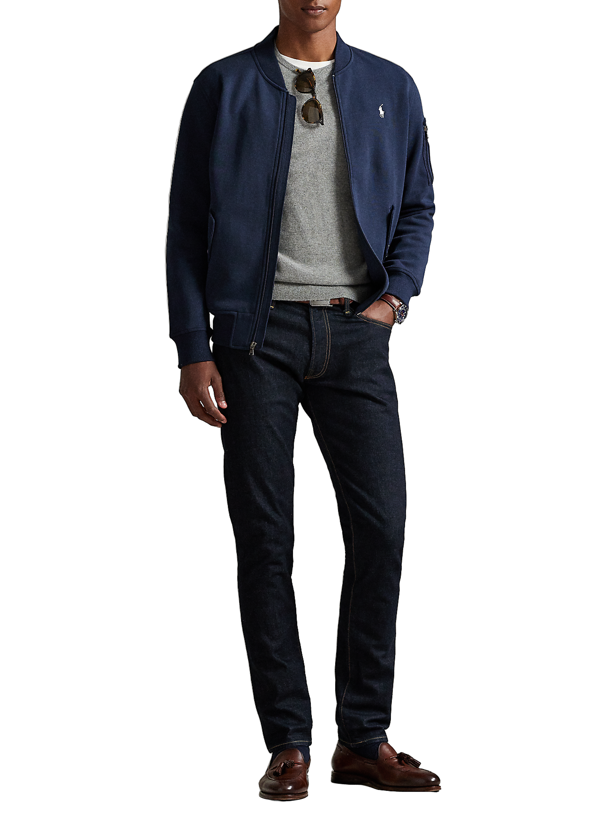 Cotton-blend zip-up sweatshirt Blue