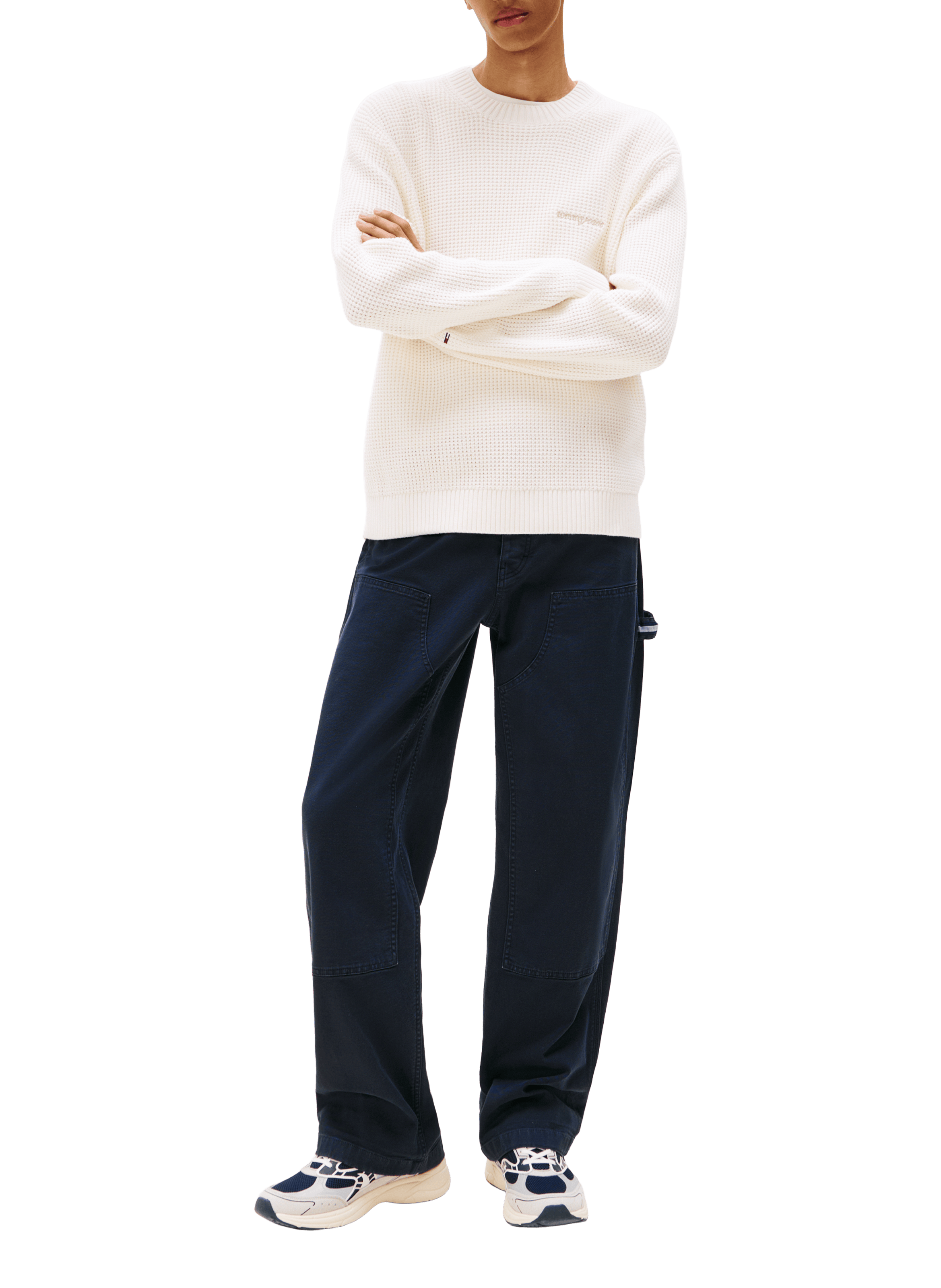 Thick knit sweater with embroidered logo TOMMY HILFIGER Beige