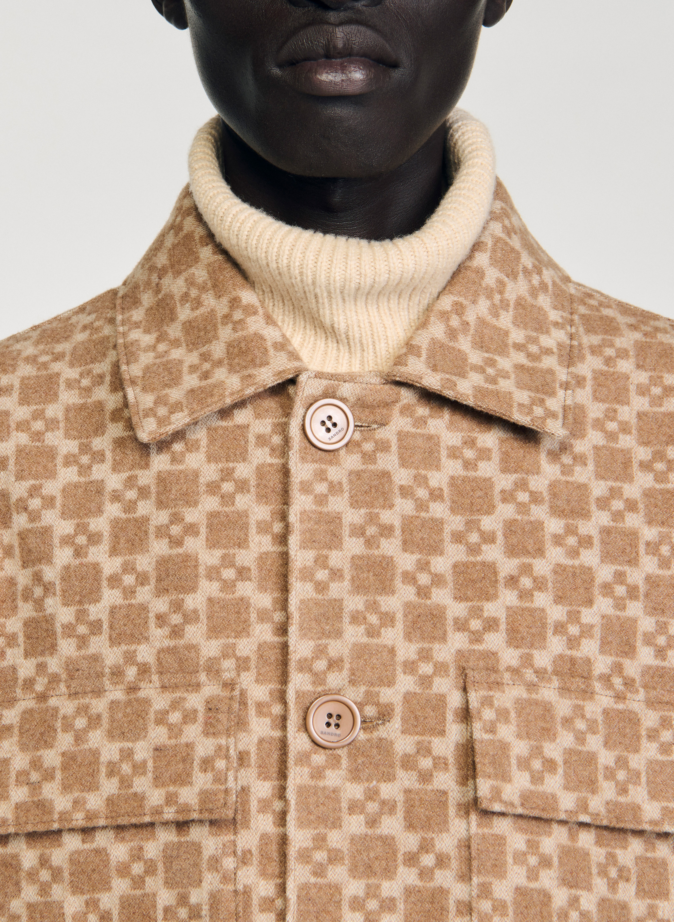 Blouson col classique en laine mélangée SANDRO Marron