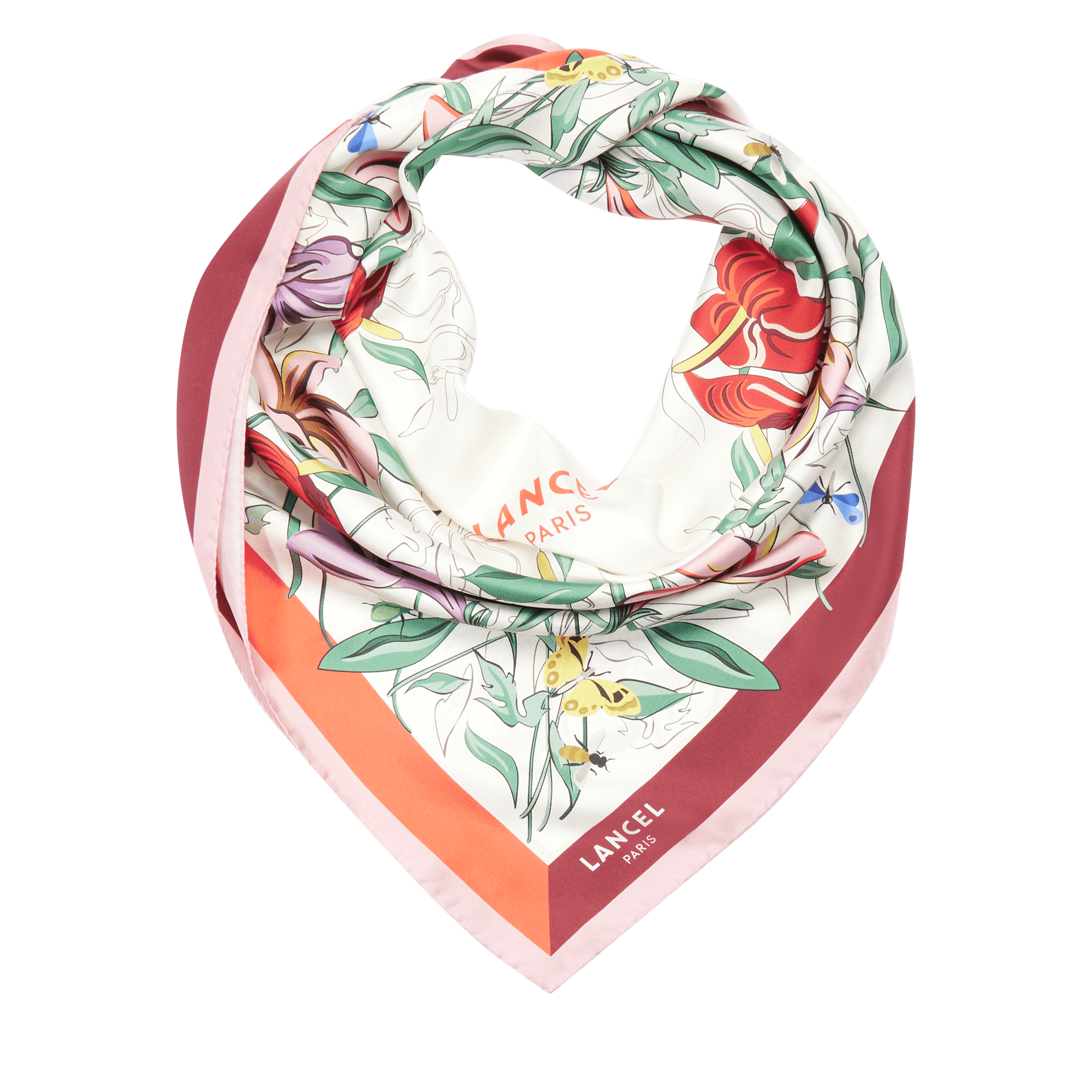 Carré de soie 90 cm motif tutti fleuri en soie LANCEL Rouge