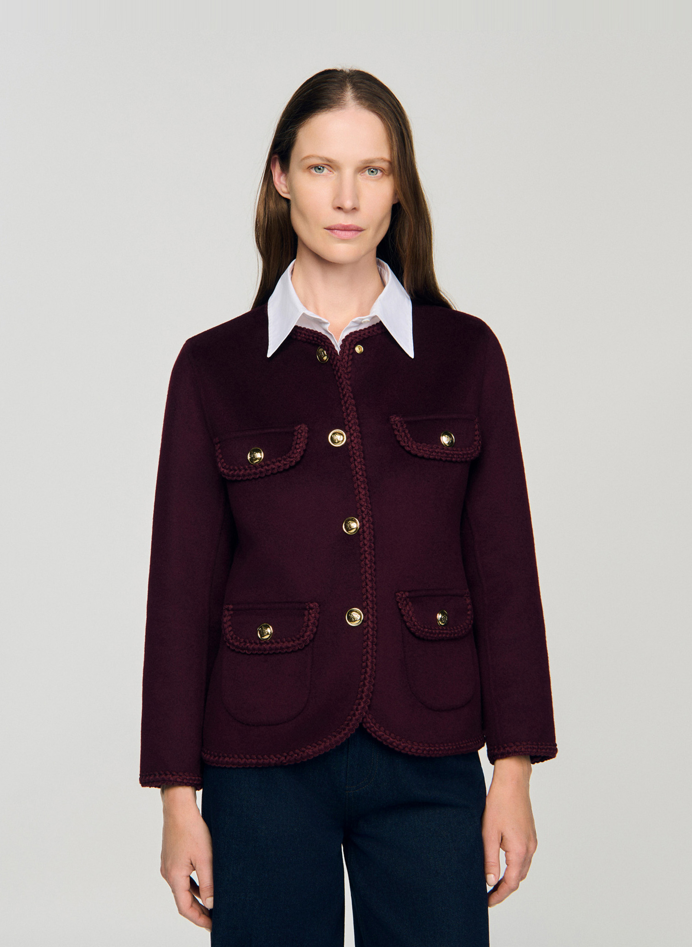 Manteau droit en laine mélangée SANDRO Rouge