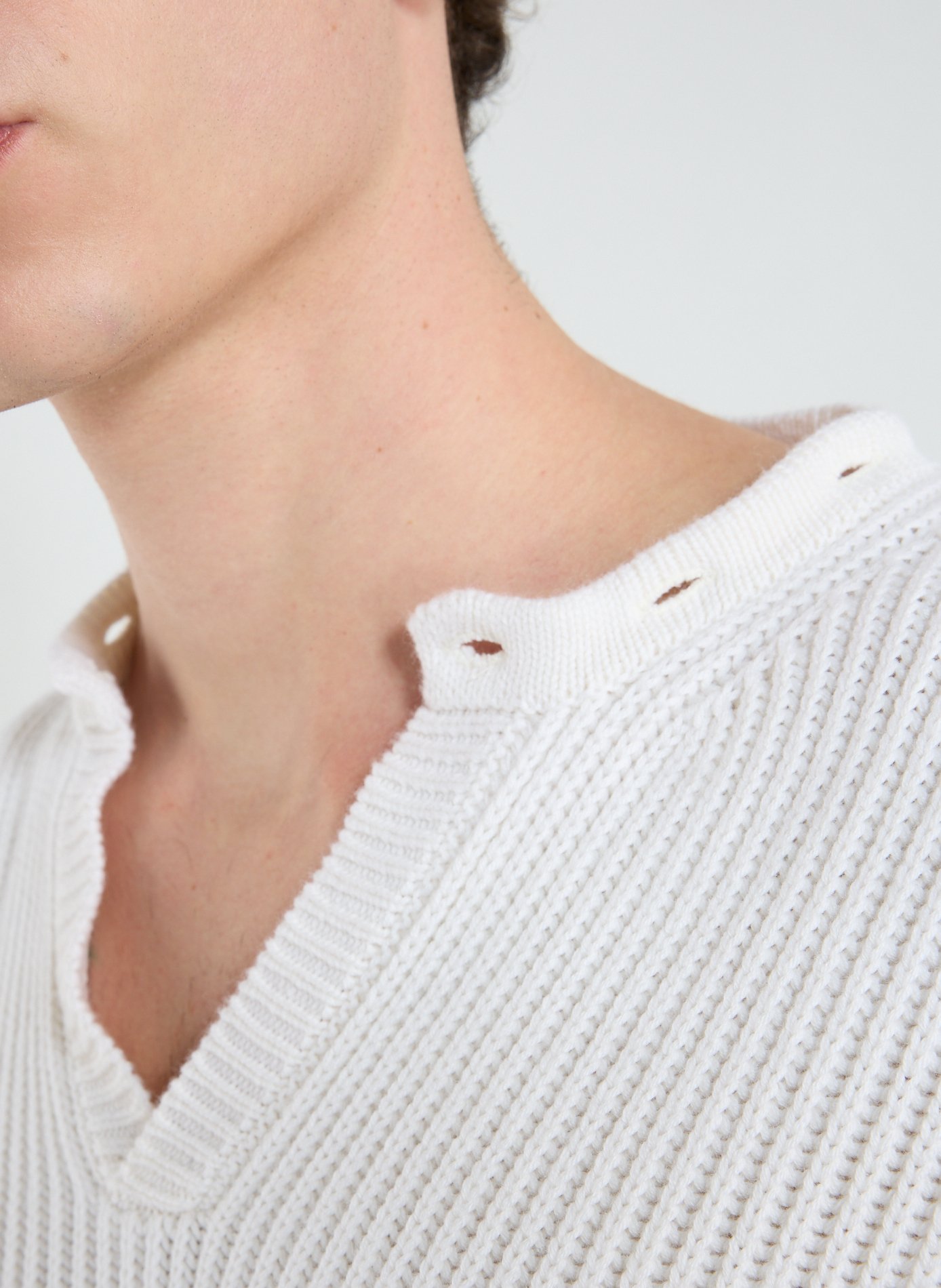 Pull à col amovible en laine mérinos et coton 3 PARADIS Blanc