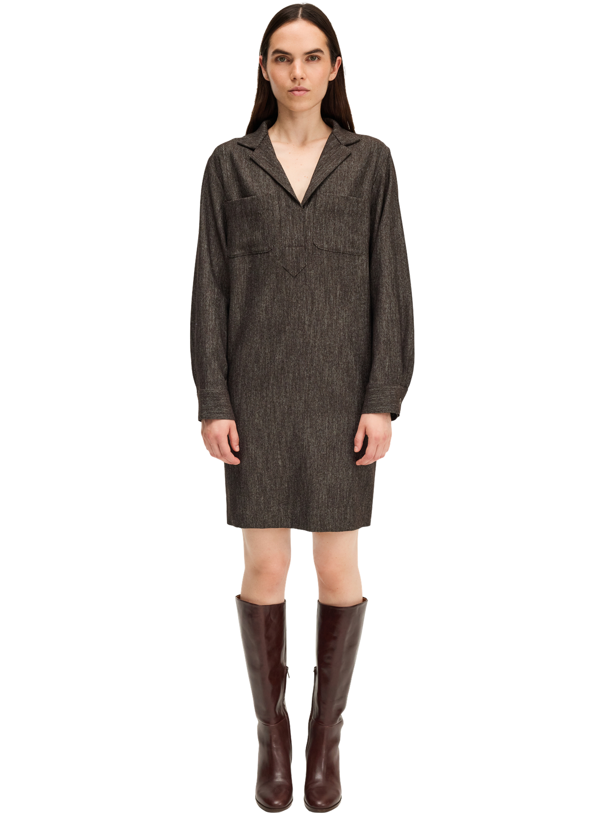 Robe d'inspiration denim à col - lyana PABLO Marron