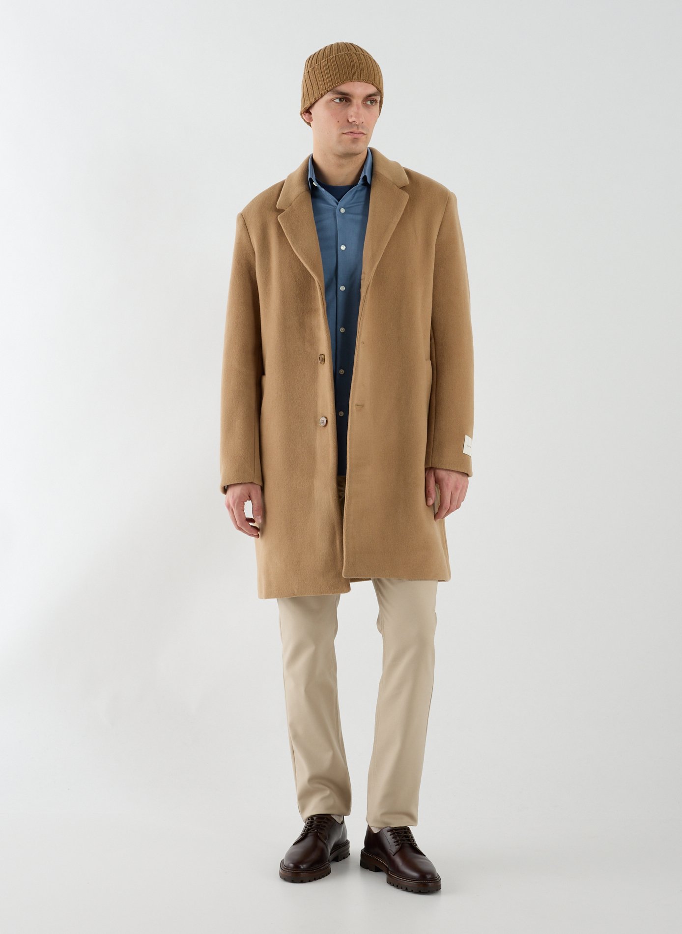 Straight wool-blend coat with classic collar CALVIN KLEIN Beige