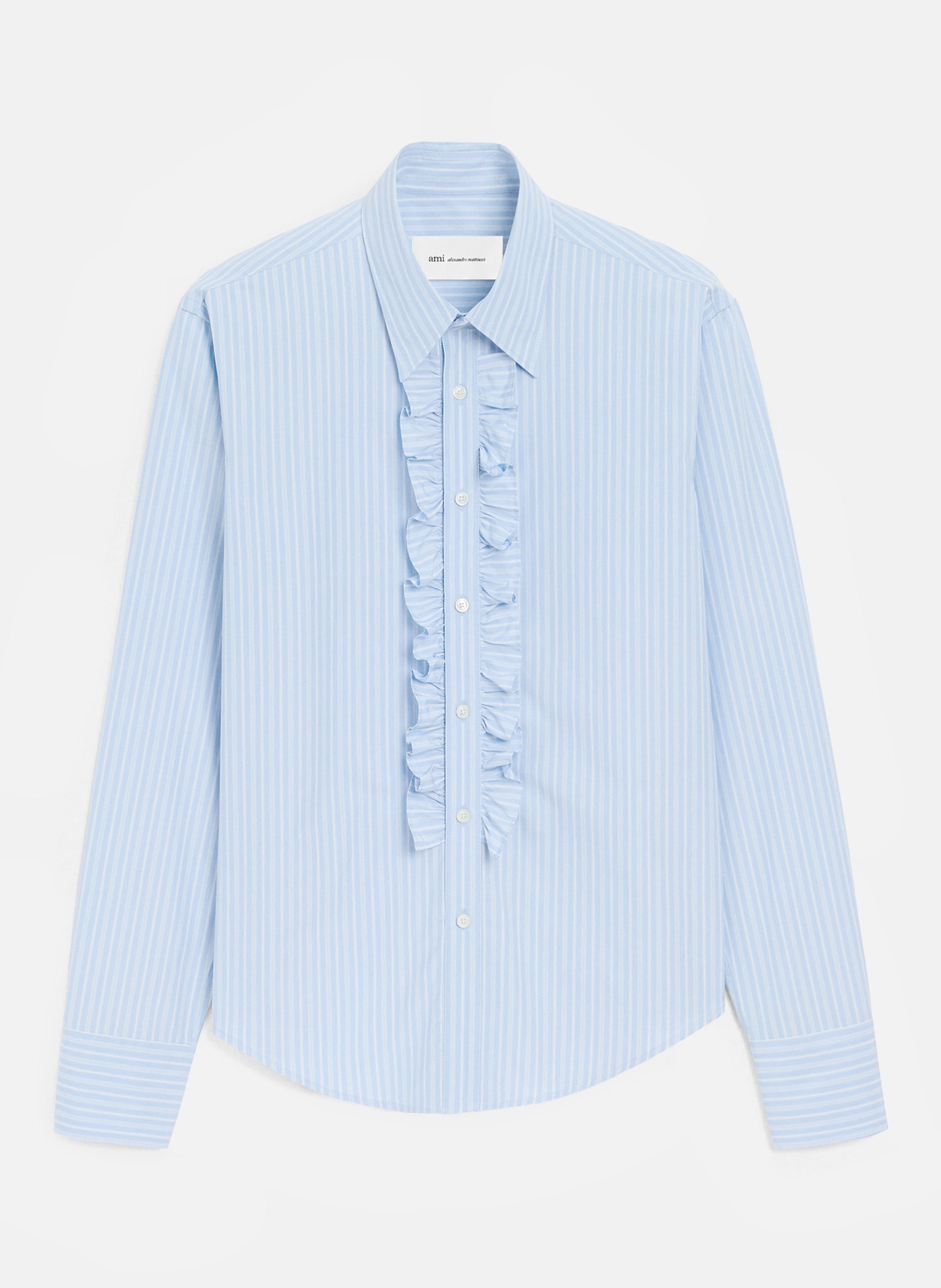 Chemise jabot ajustée manches longues en coton AMI PARIS Bleu