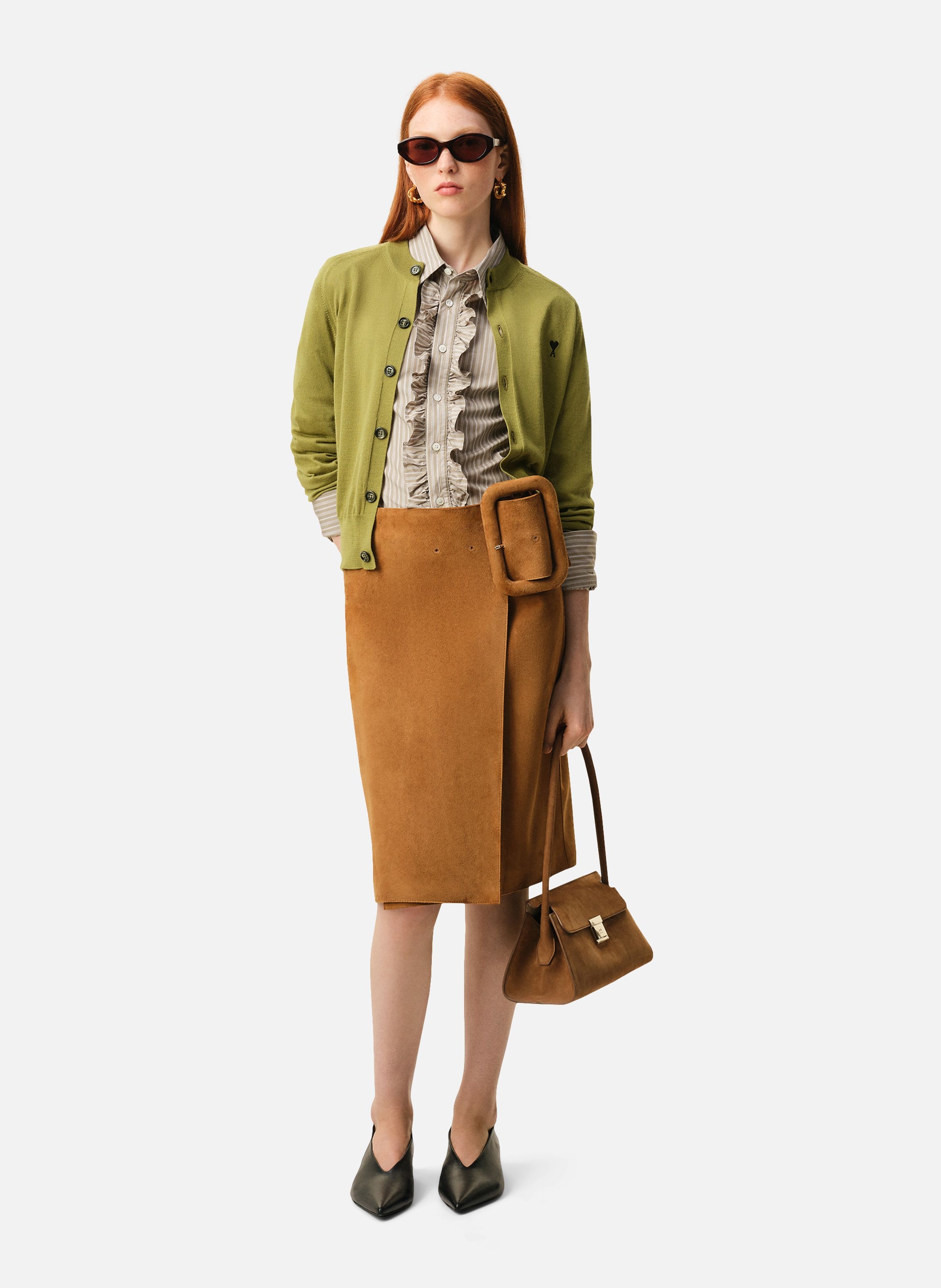 Cardigan col rond avec ami de coeur en laine AMI PARIS Vert