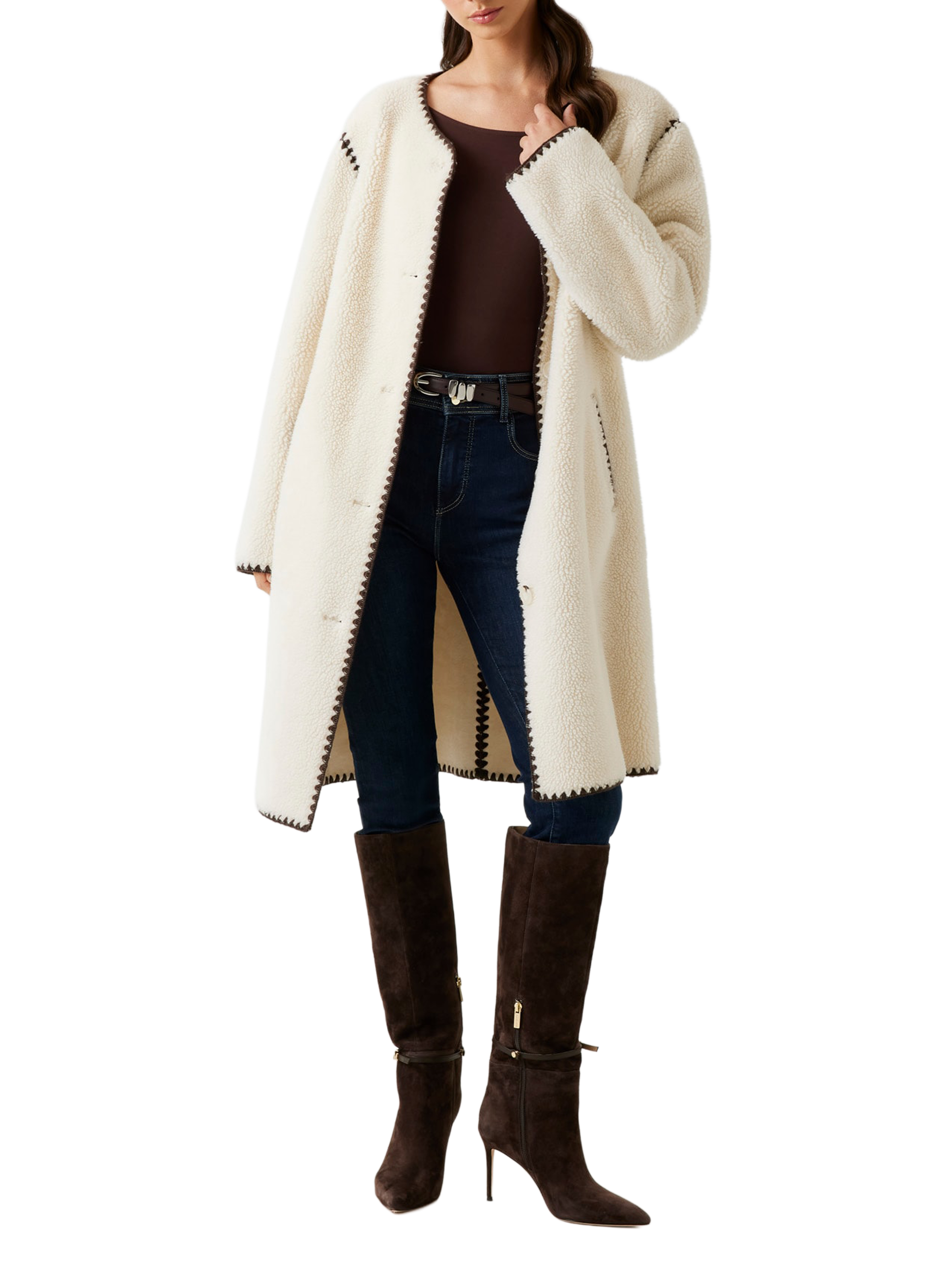 GUESS Manteau long en sherpa Beige