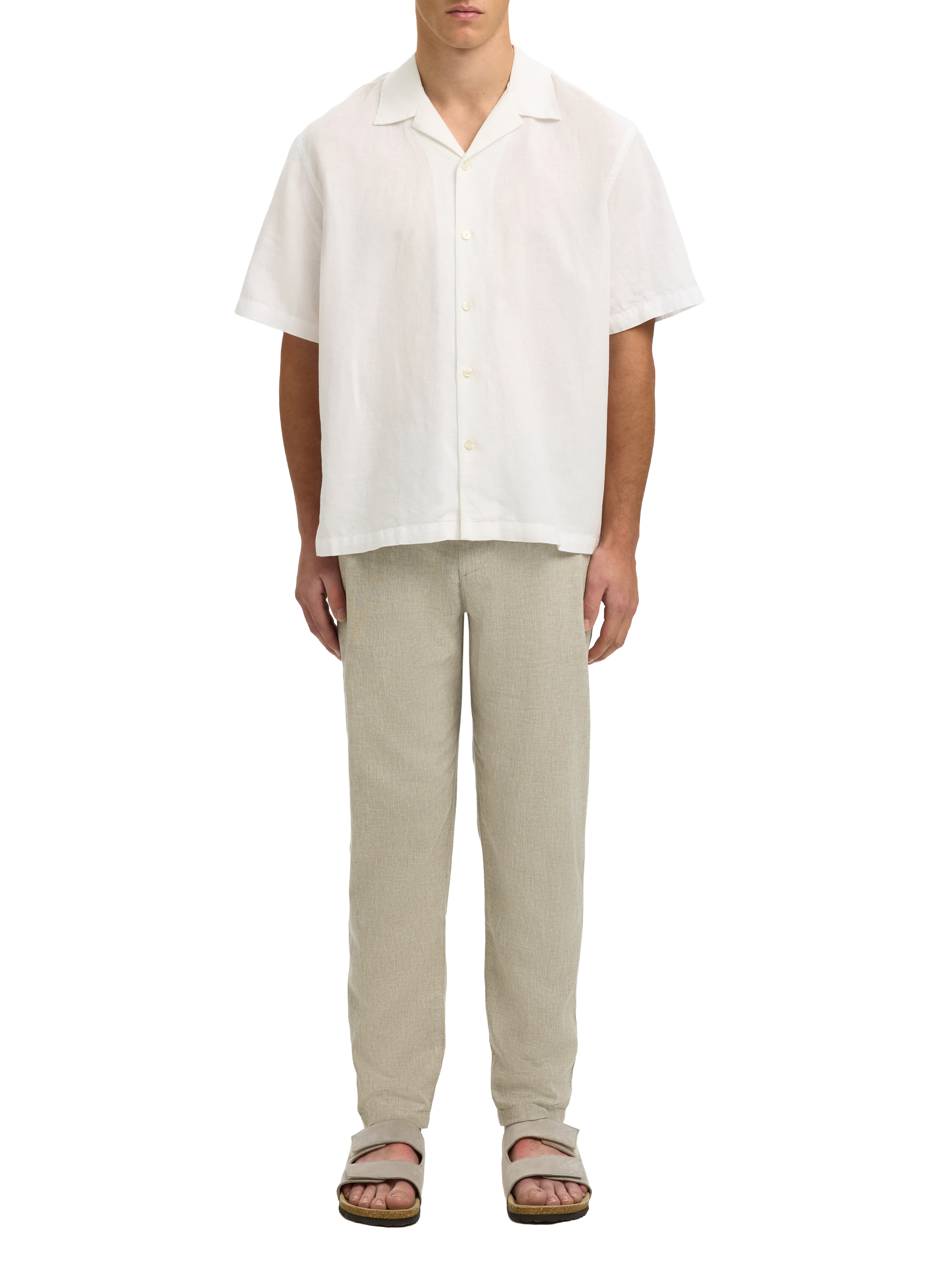 Pantalon en coton et lin SELECTED Vert