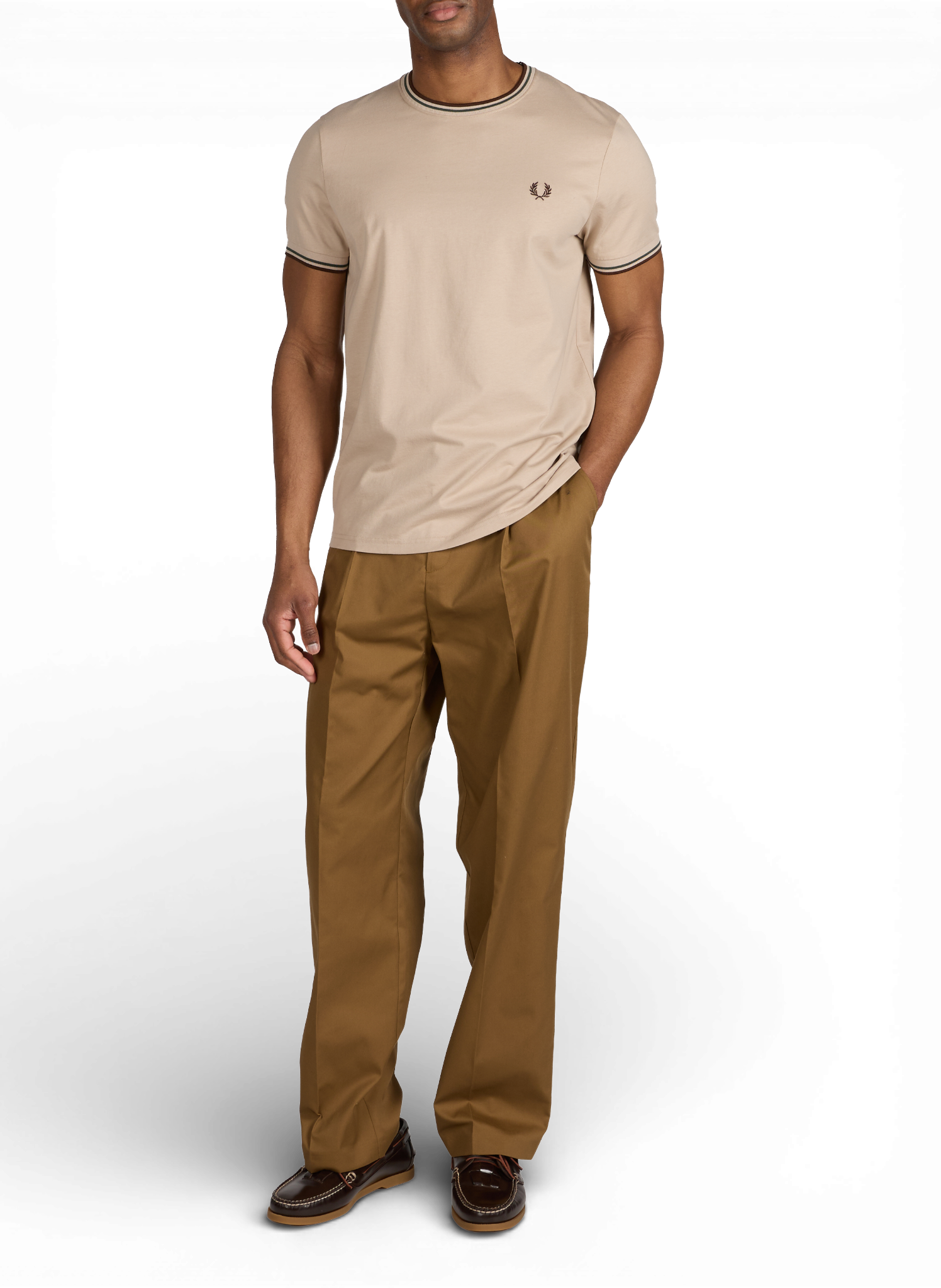 T-shirt uni à col rond en coton FRED PERRY Beige
