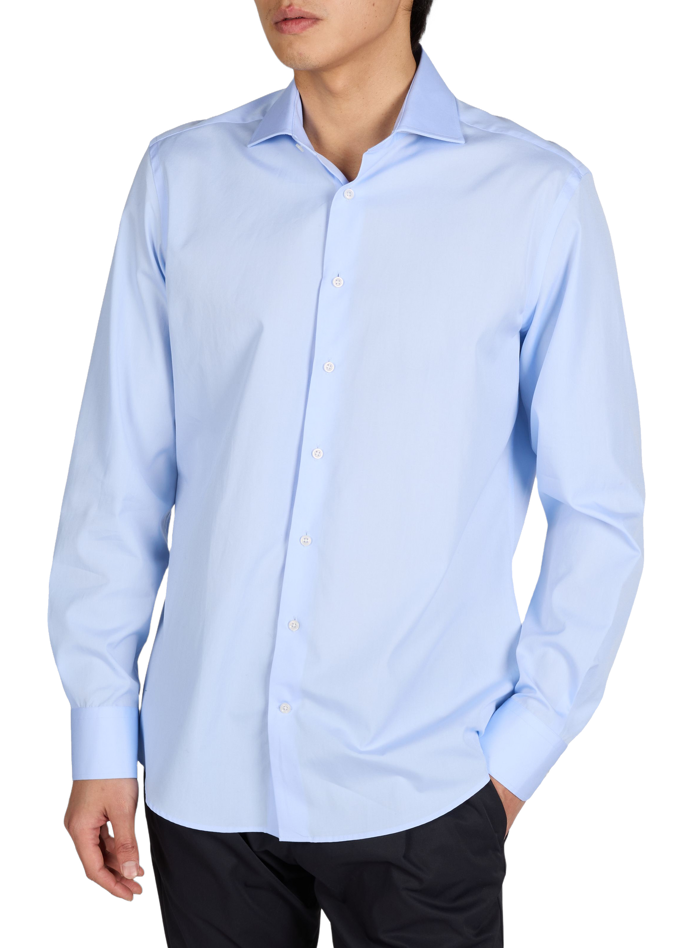 Solid classic collar cotton shirt HACKETT Blue