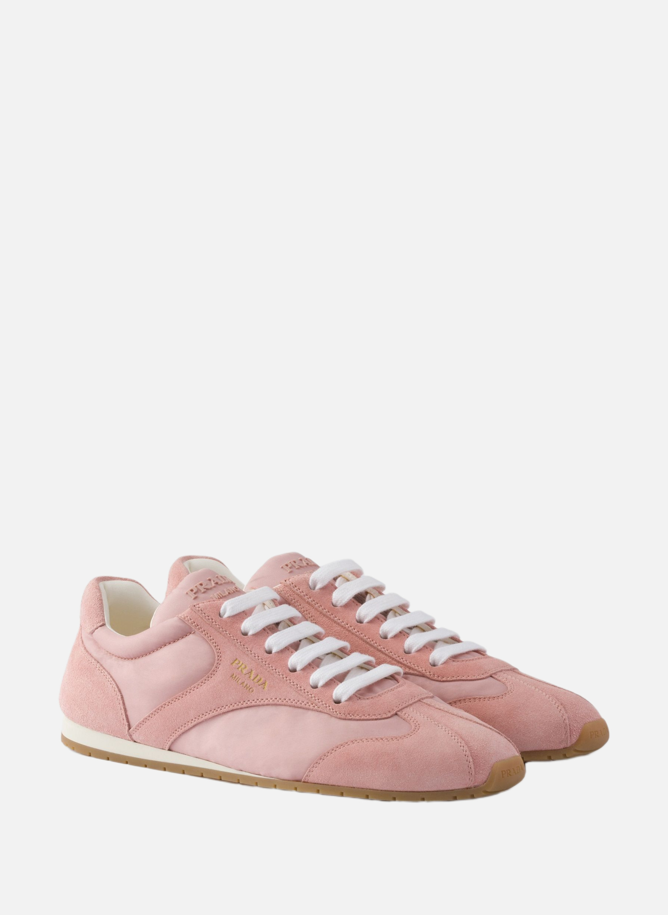 Baskets à lacets en re-nylon et en daim PRADA Rose