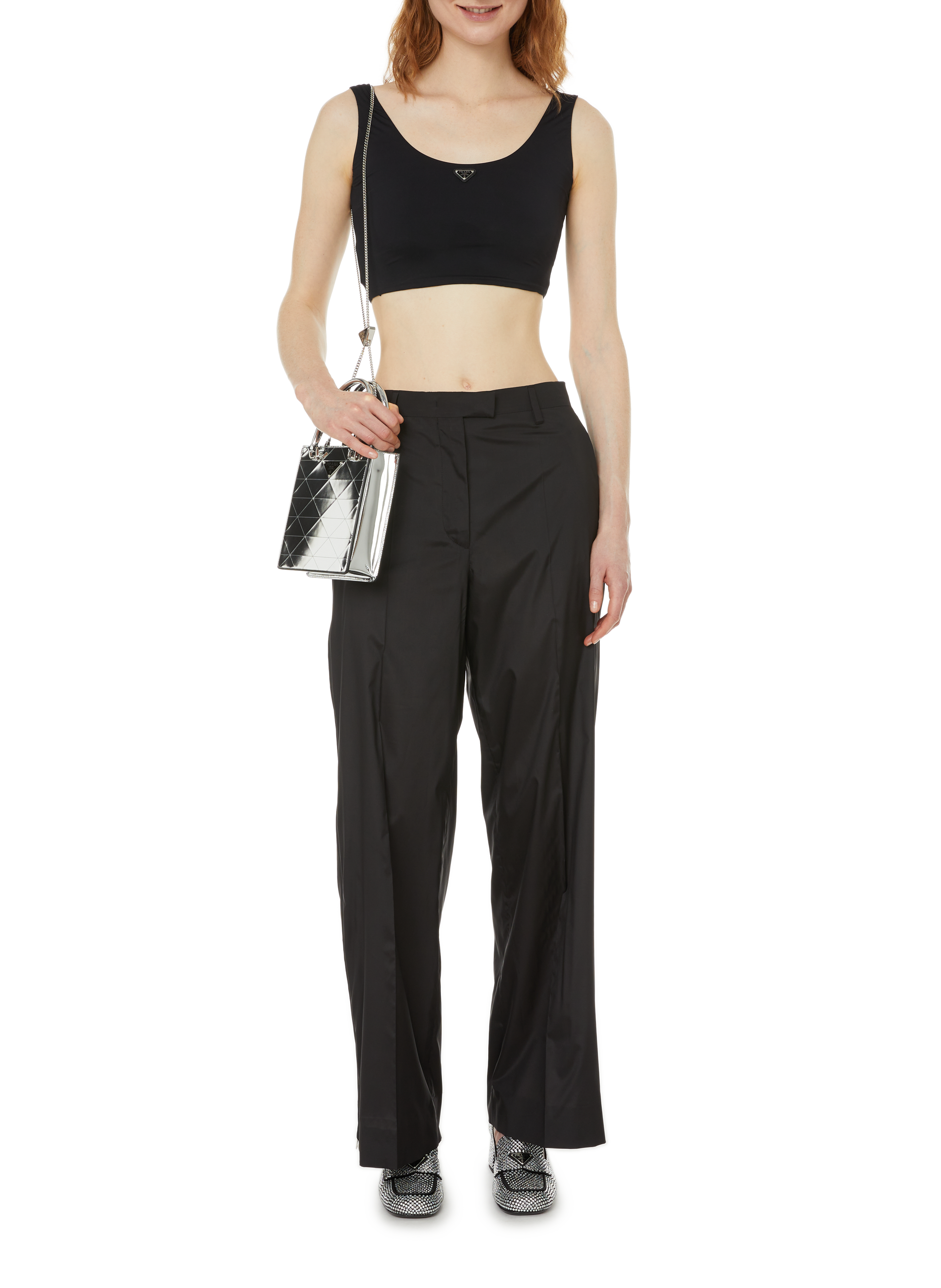 Pantalon palazzo en soie PRADA Noir