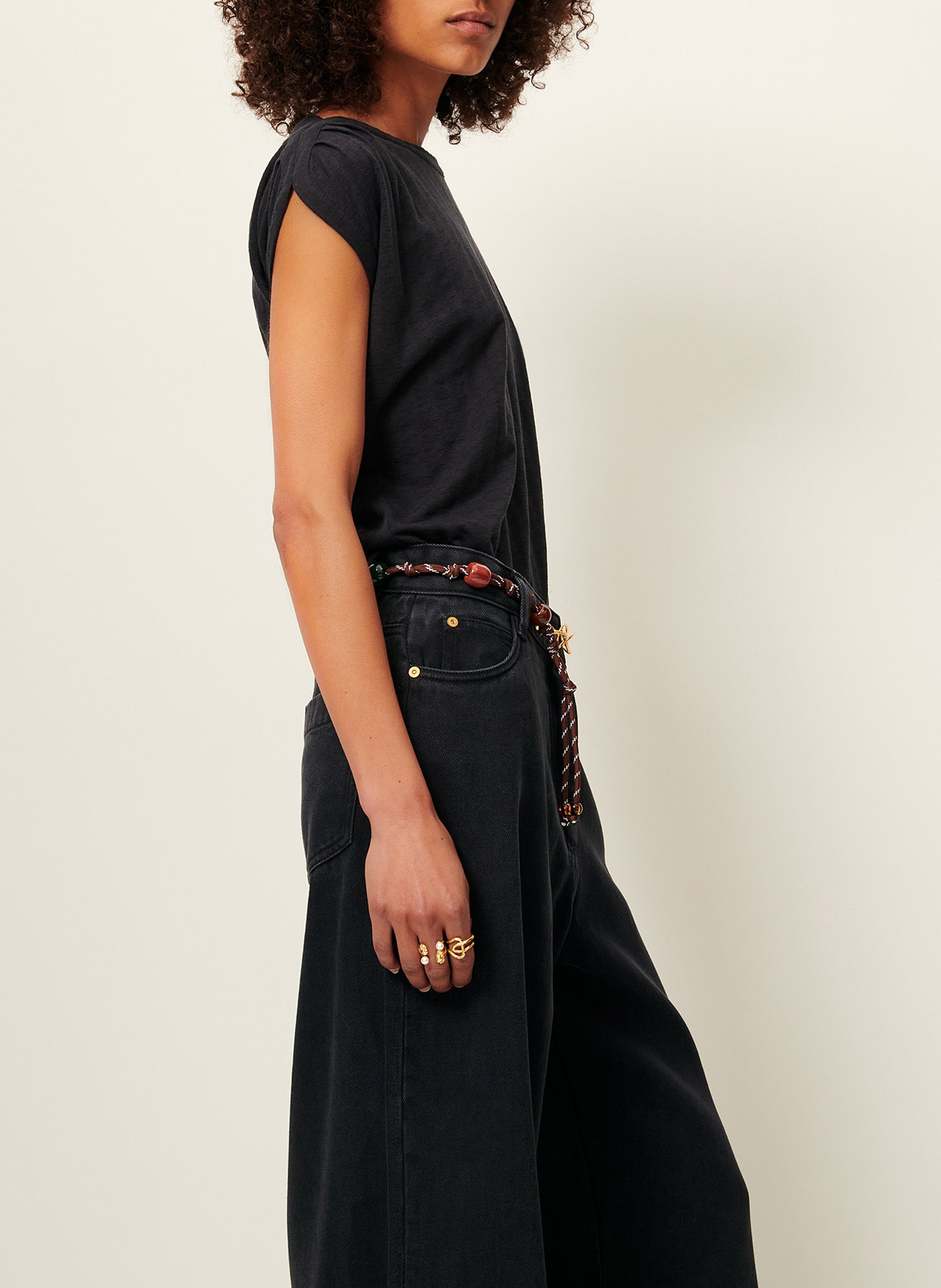 Tee-shirt ample à col rond sixtojacquard SESSUN Noir