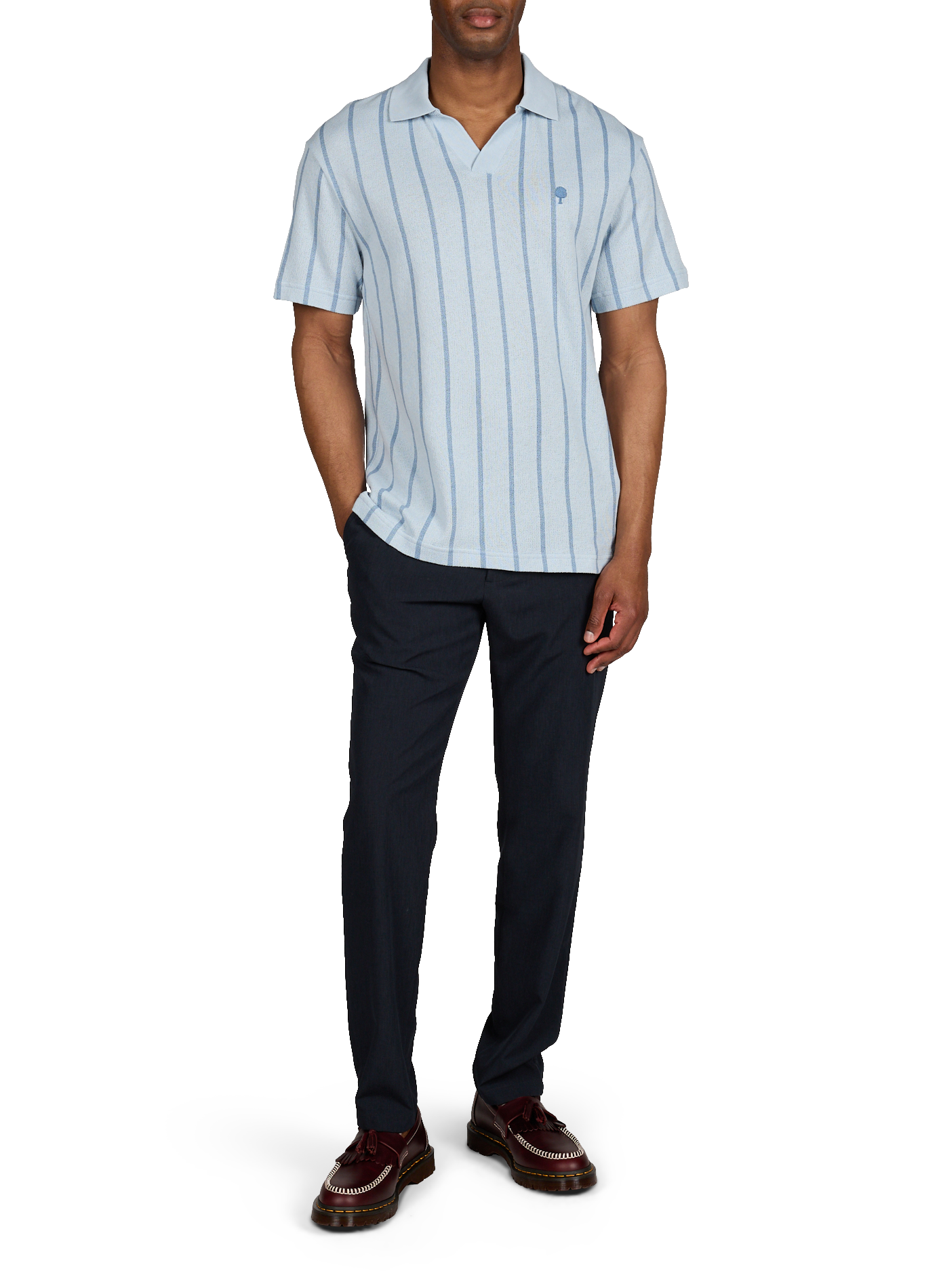 Short-sleeved striped cotton blend polo. FAGUO Blue
