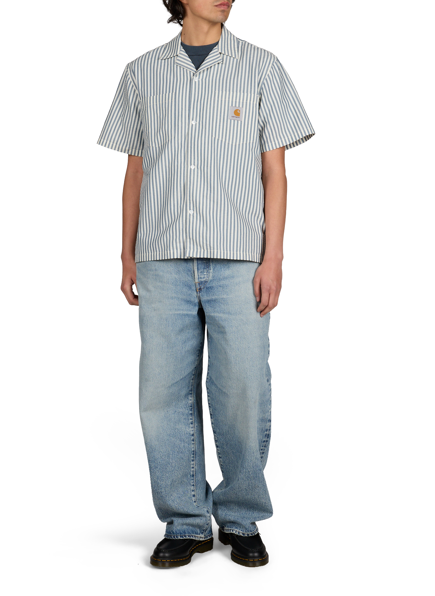 Short-sleeved shirt in striped cotton blend CARHARTT WIP Blue