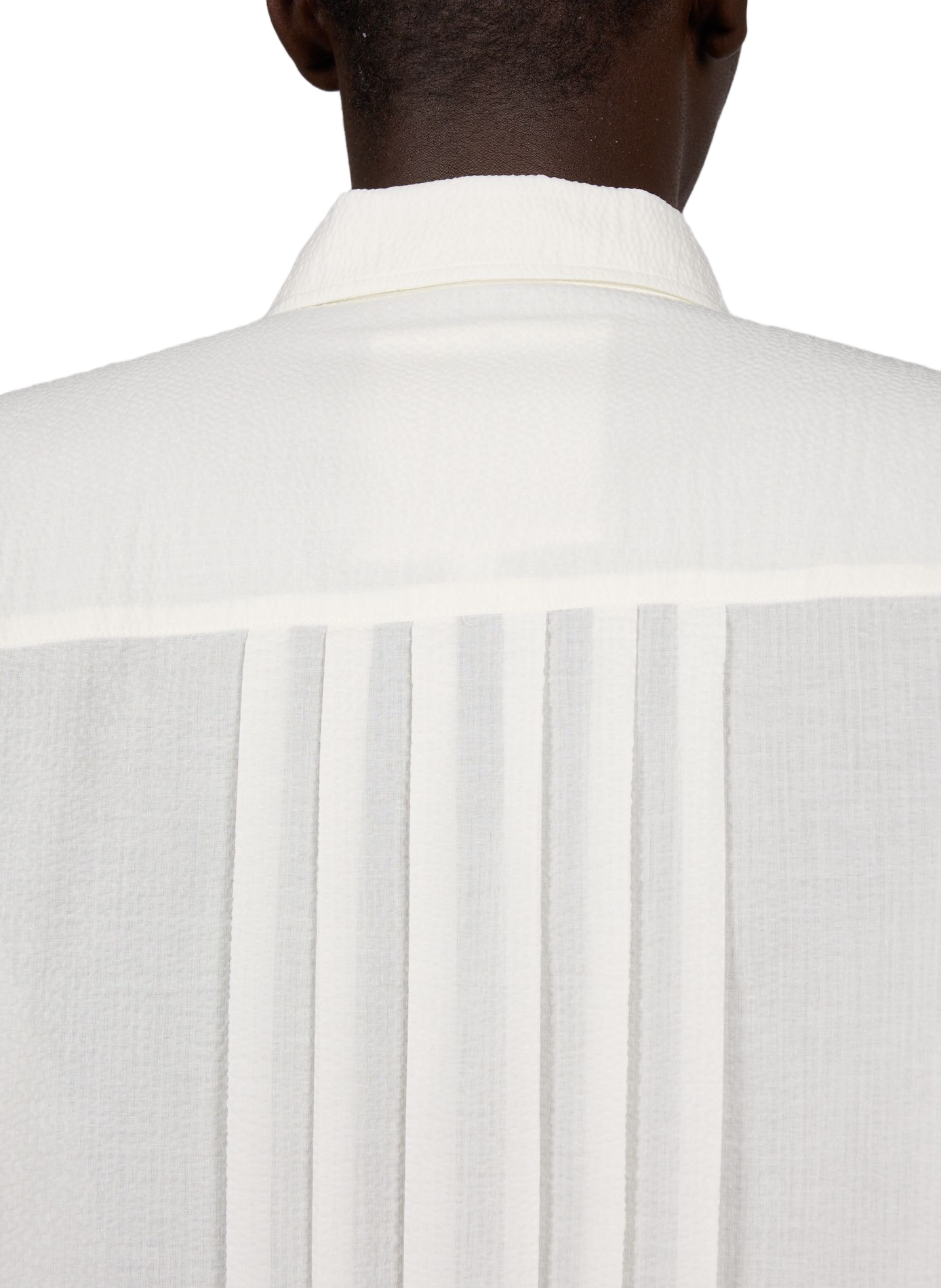 Loose fit classic collar shirt embroidered in seersucker fabric WANSIE White