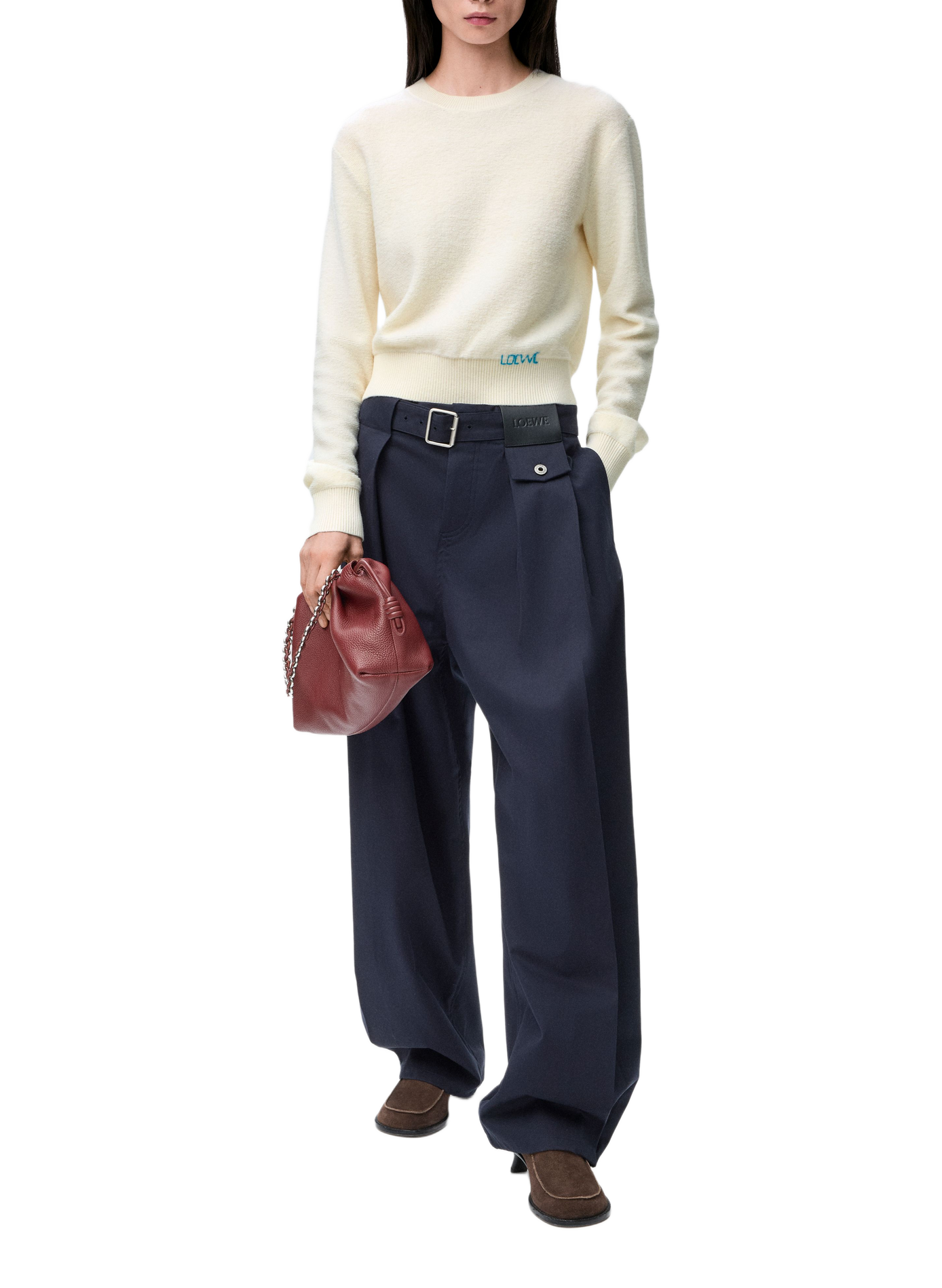 Straight wool embroidered sweater LOEWE White