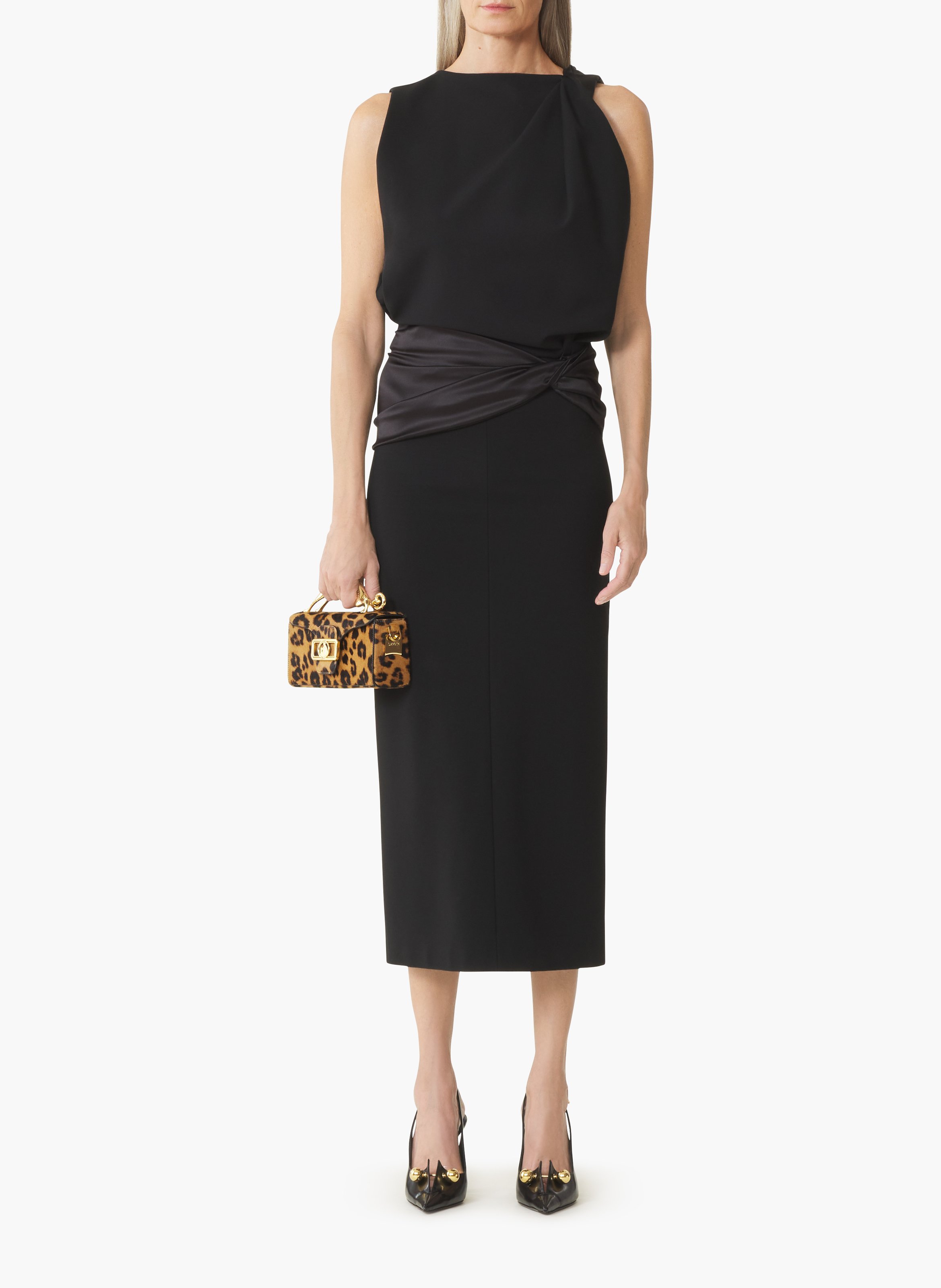 Robe midi en jersey et satin LANVIN Noir