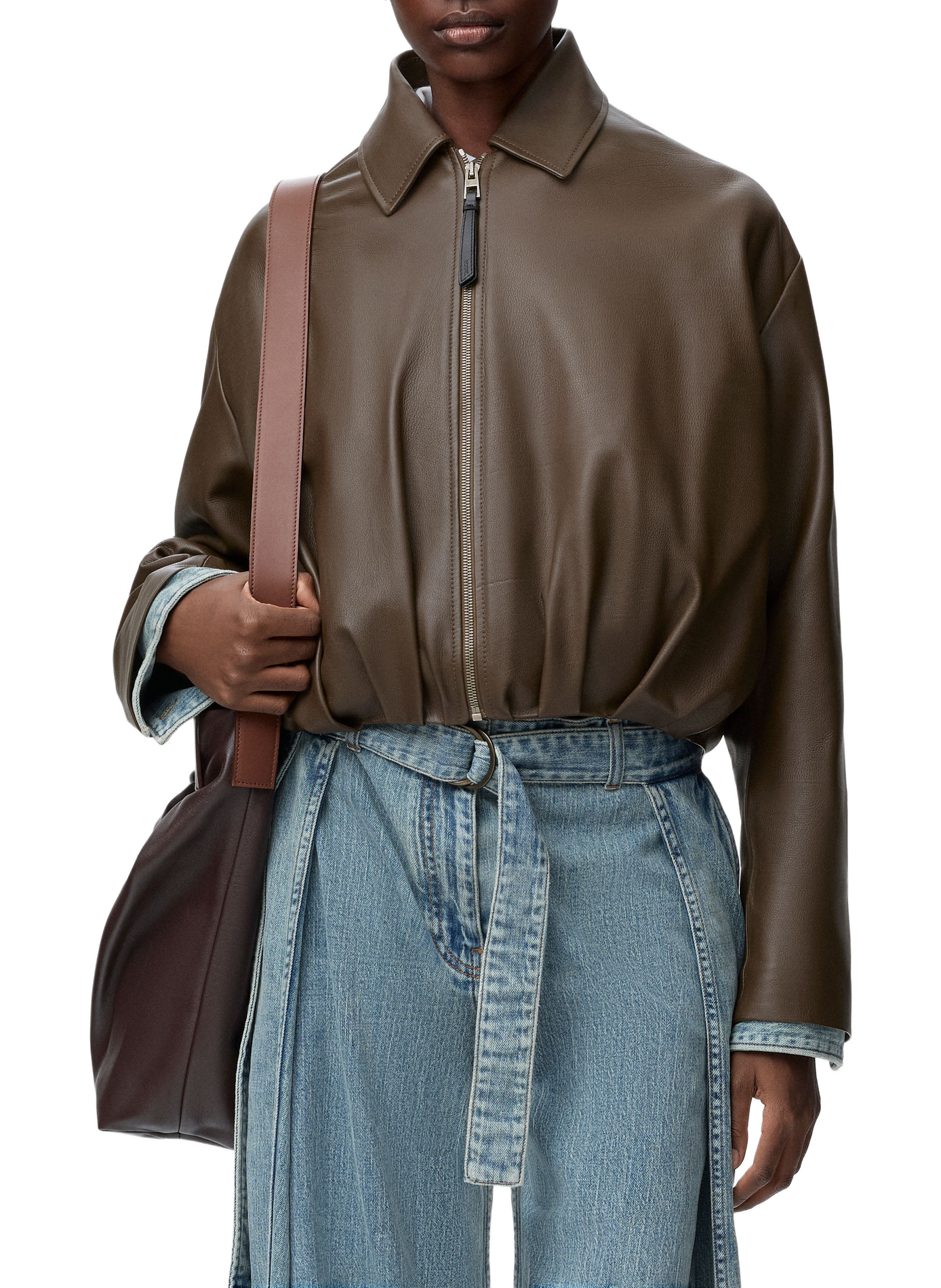 Nappa calf leather draped jacket LOEWE Green