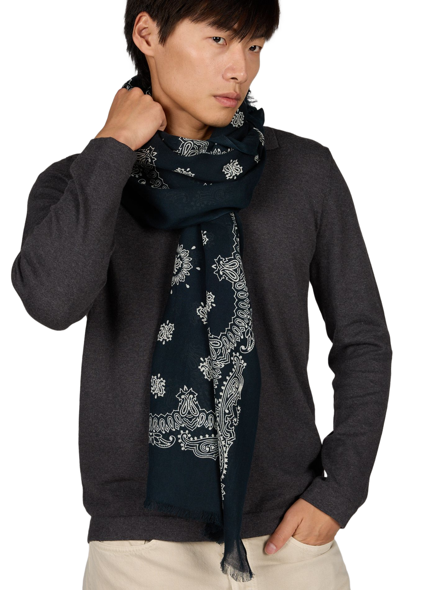 Bandana print scarf in cotton and wool SAISON 1865 Multicolour