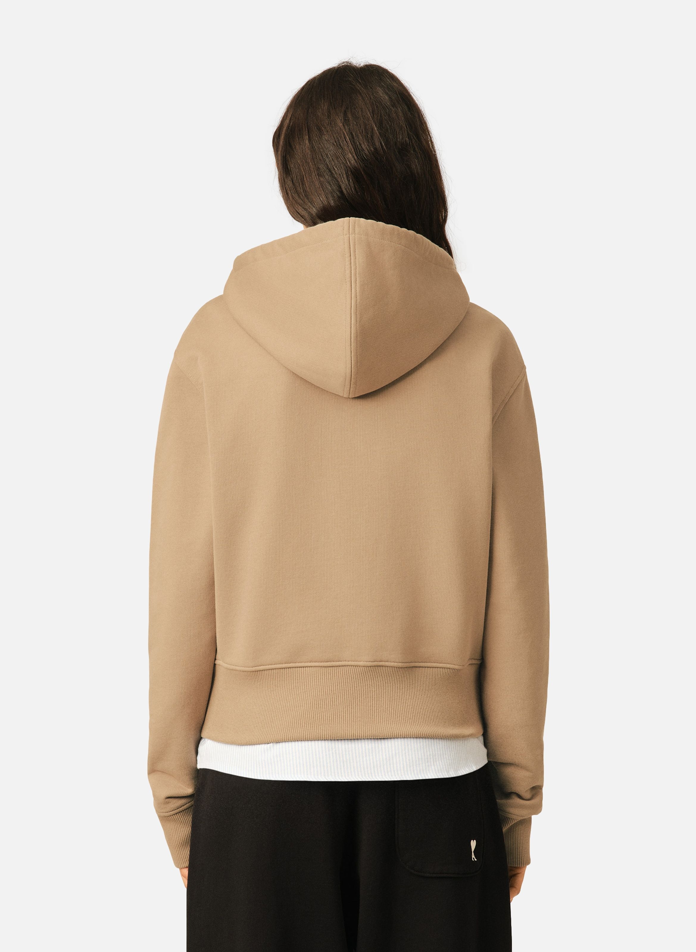 Hoodie zippé en coton ami de coeur AMI PARIS Beige