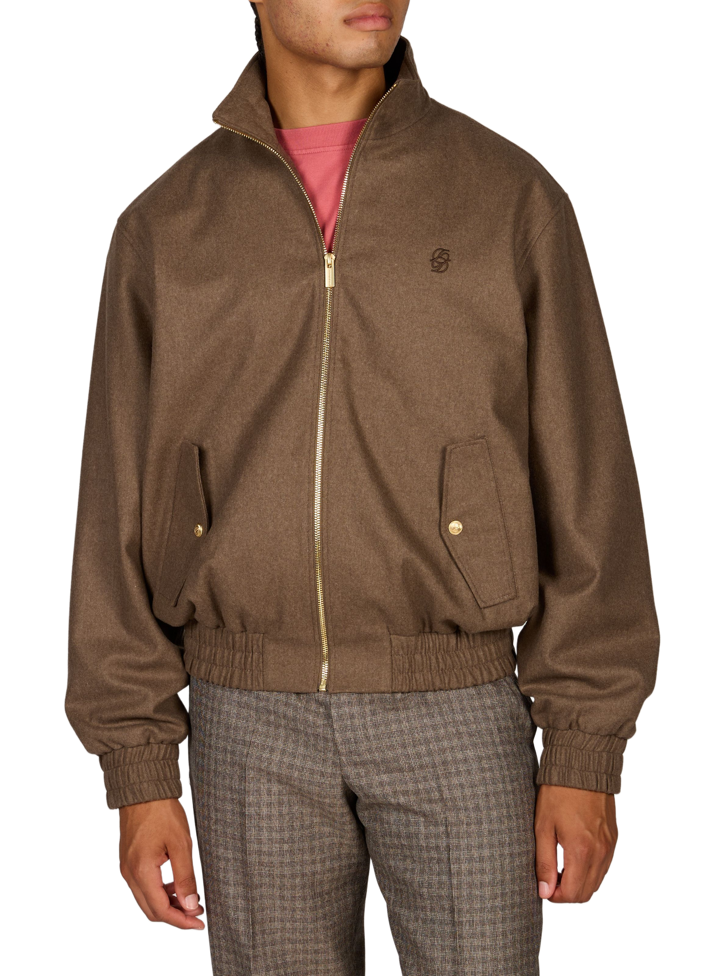 Veste zippée unie en laine mélangée DROLE DE MONSIEUR Marron