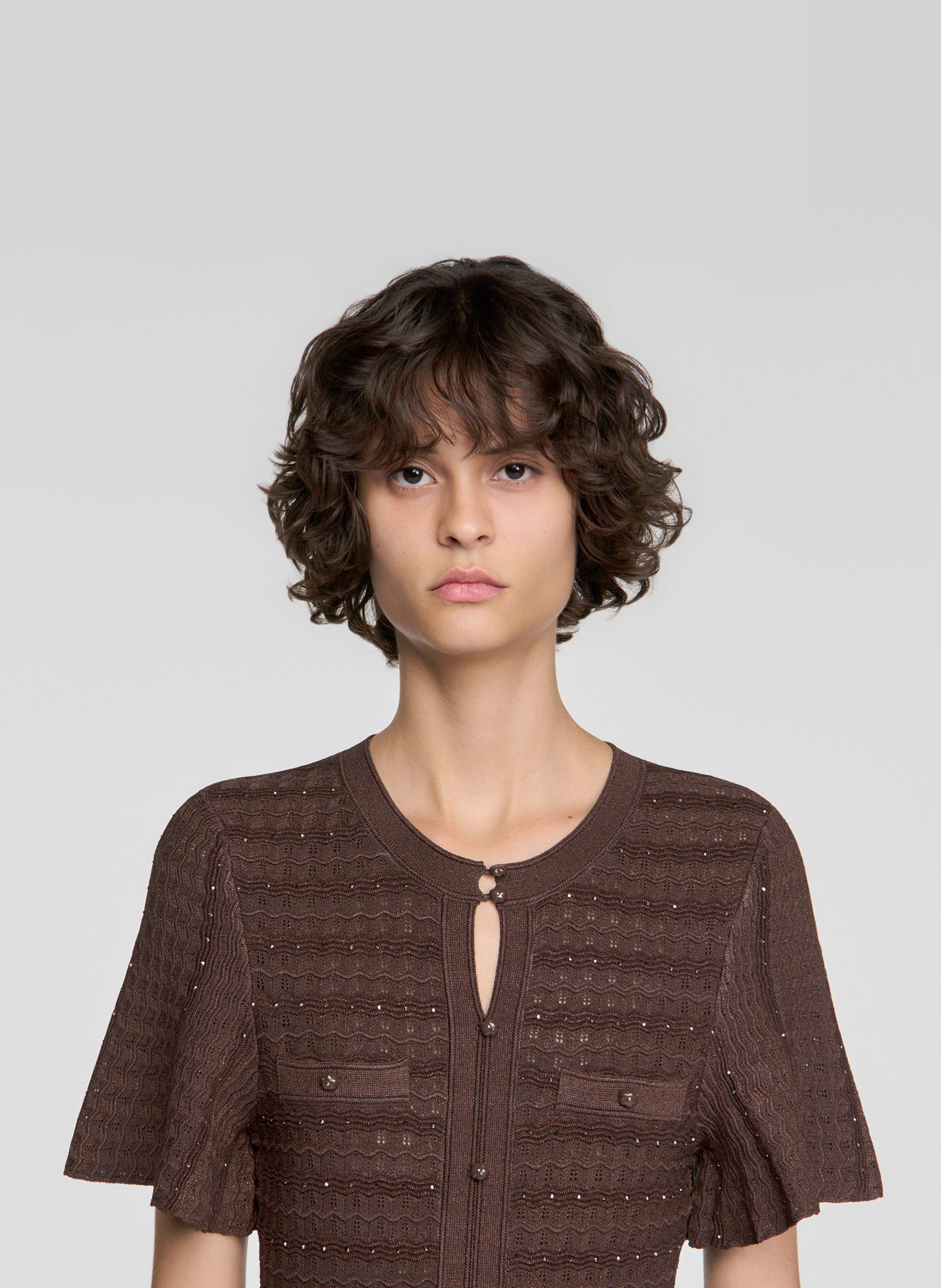 Robe longue col rond évasée SANDRO Marron