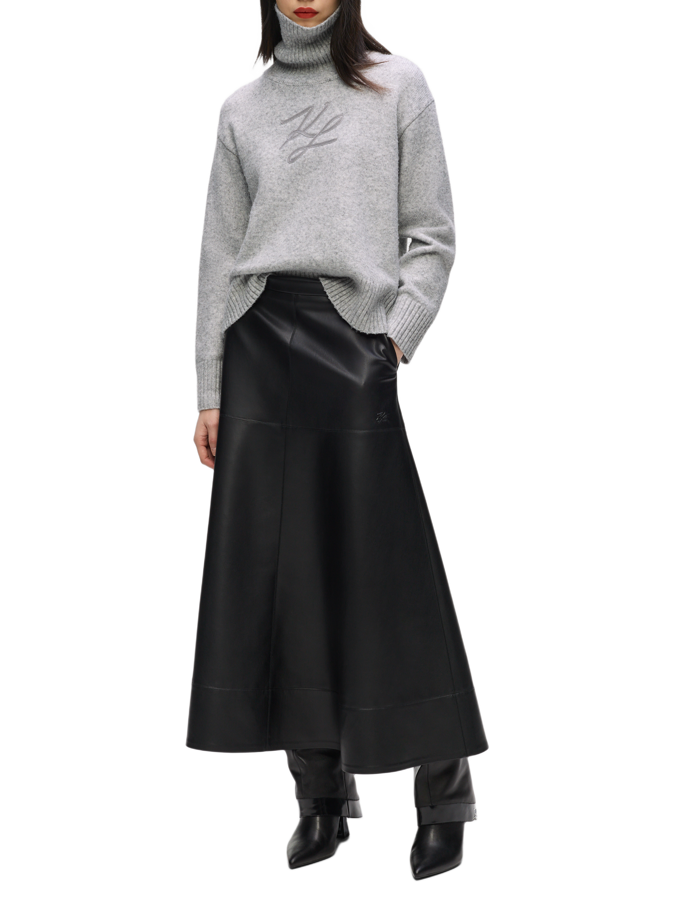 Pull ample col roulé en laine mélangée KARL LAGERFELD Gris