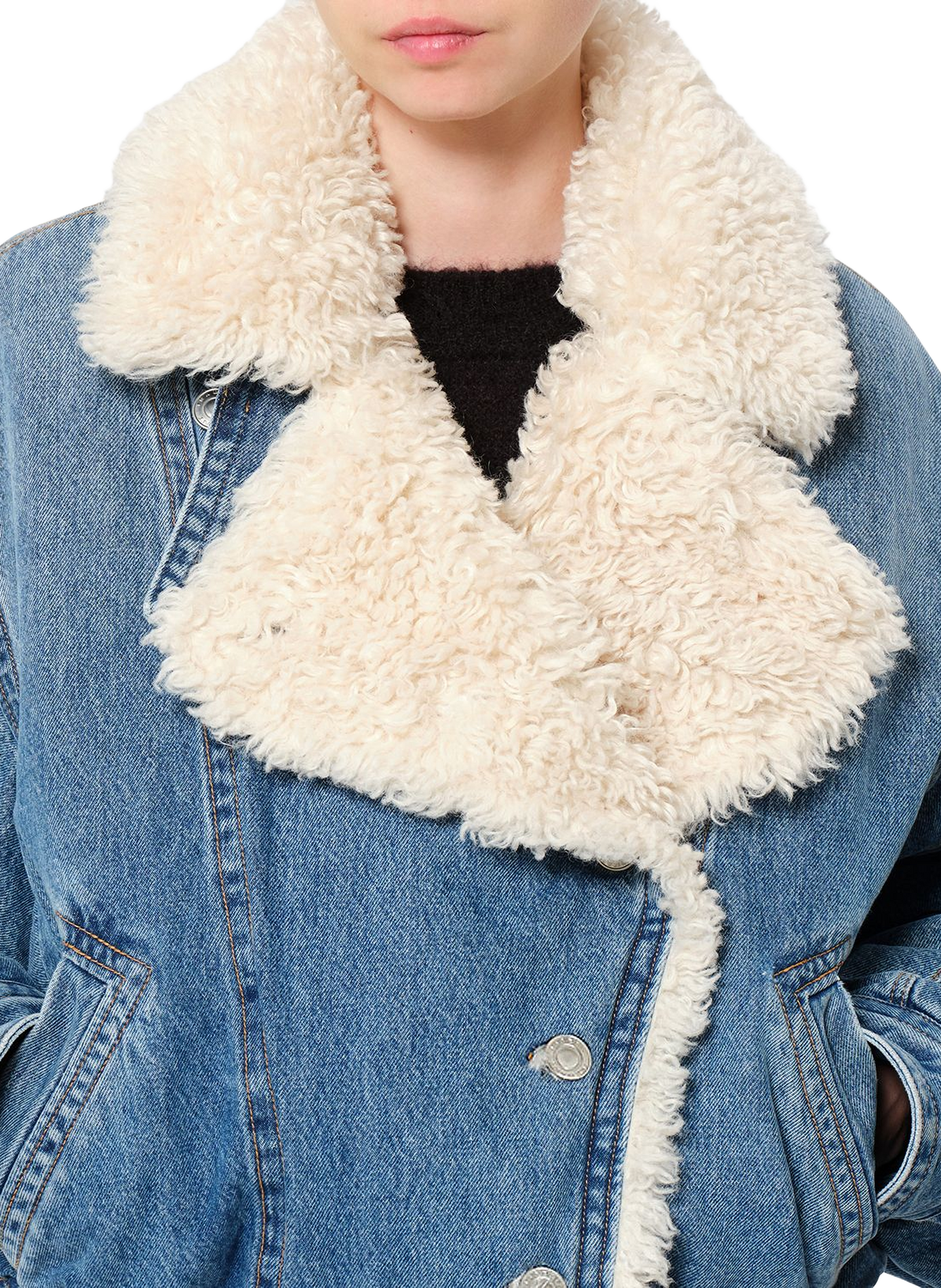 VALINEO denim cotton jacket with shearling collar ISABEL MARANT Blue