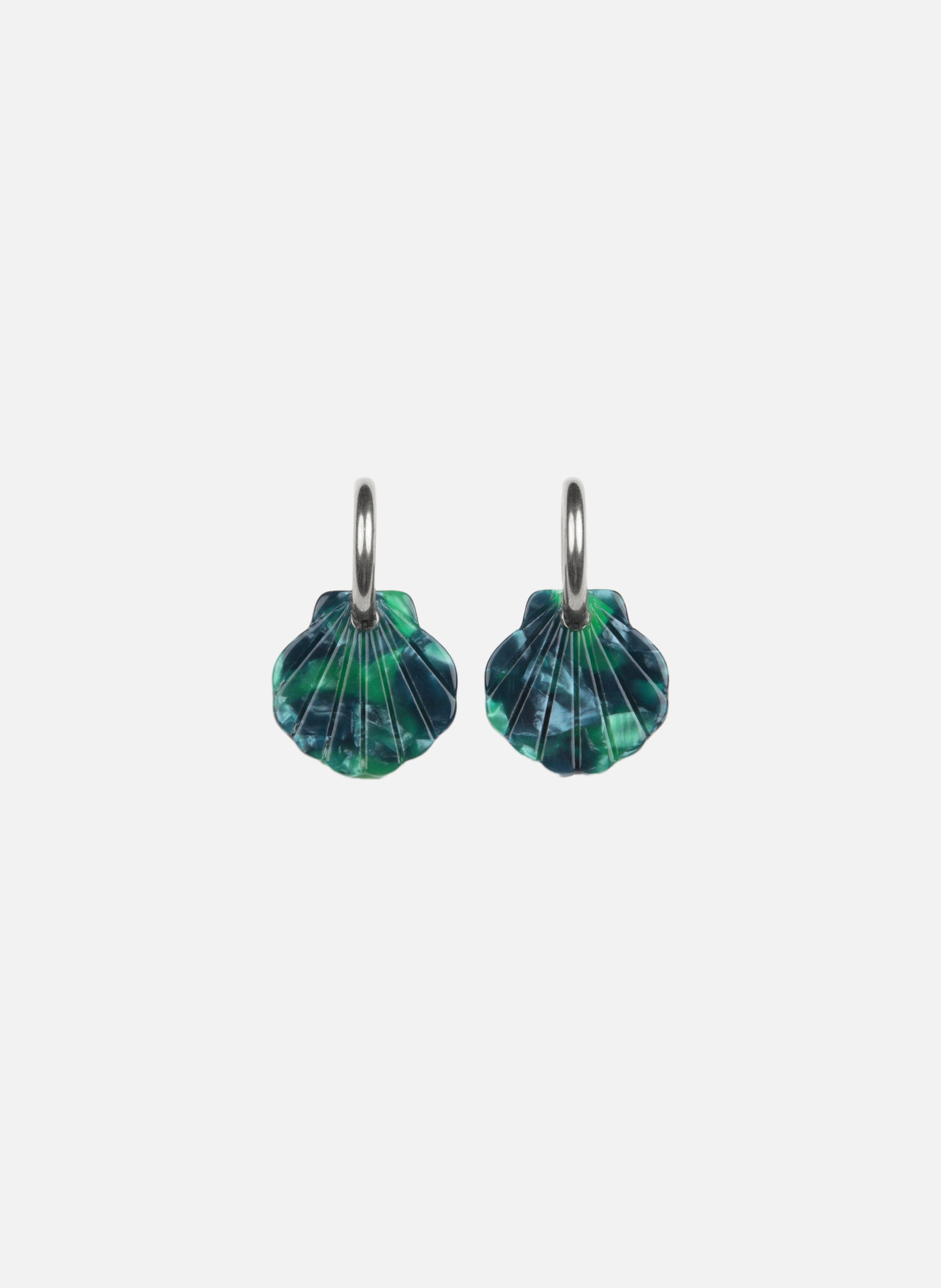 Boucles d'oreilles baby mermaid avec anneaux en acier inoxydable argenté  Vertes