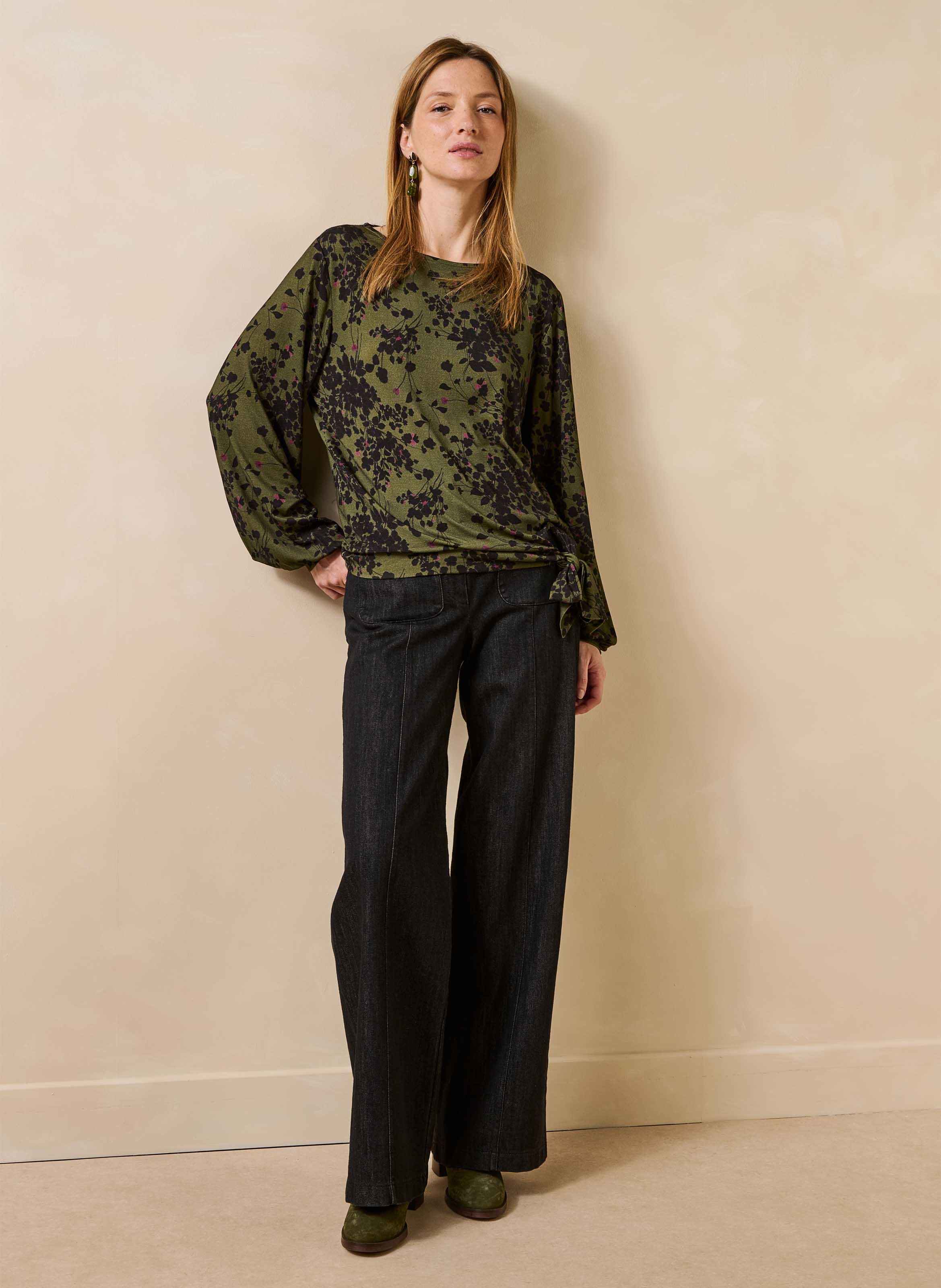 Recht T-shirt met strikprint LA FEE MARABOUTEE Groen