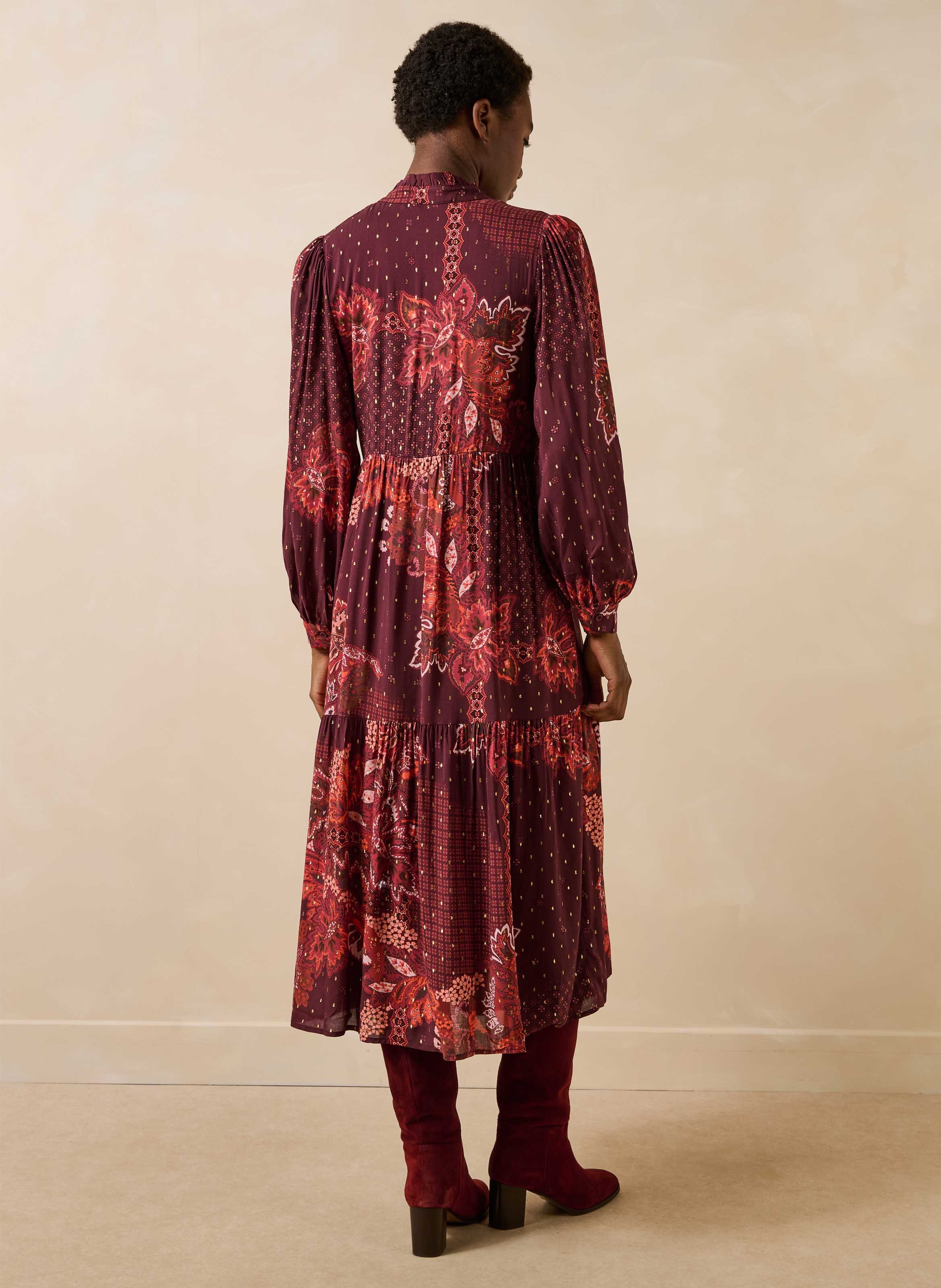 Losvallende jurk met Tunesische kraag en print LA FEE MARABOUTEE Rood
