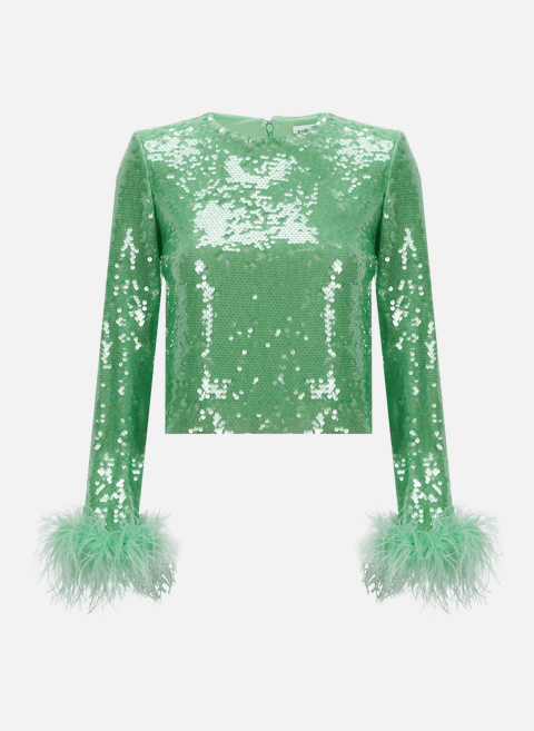 Sequin and feather top GreenSELF PORTRAIT 
