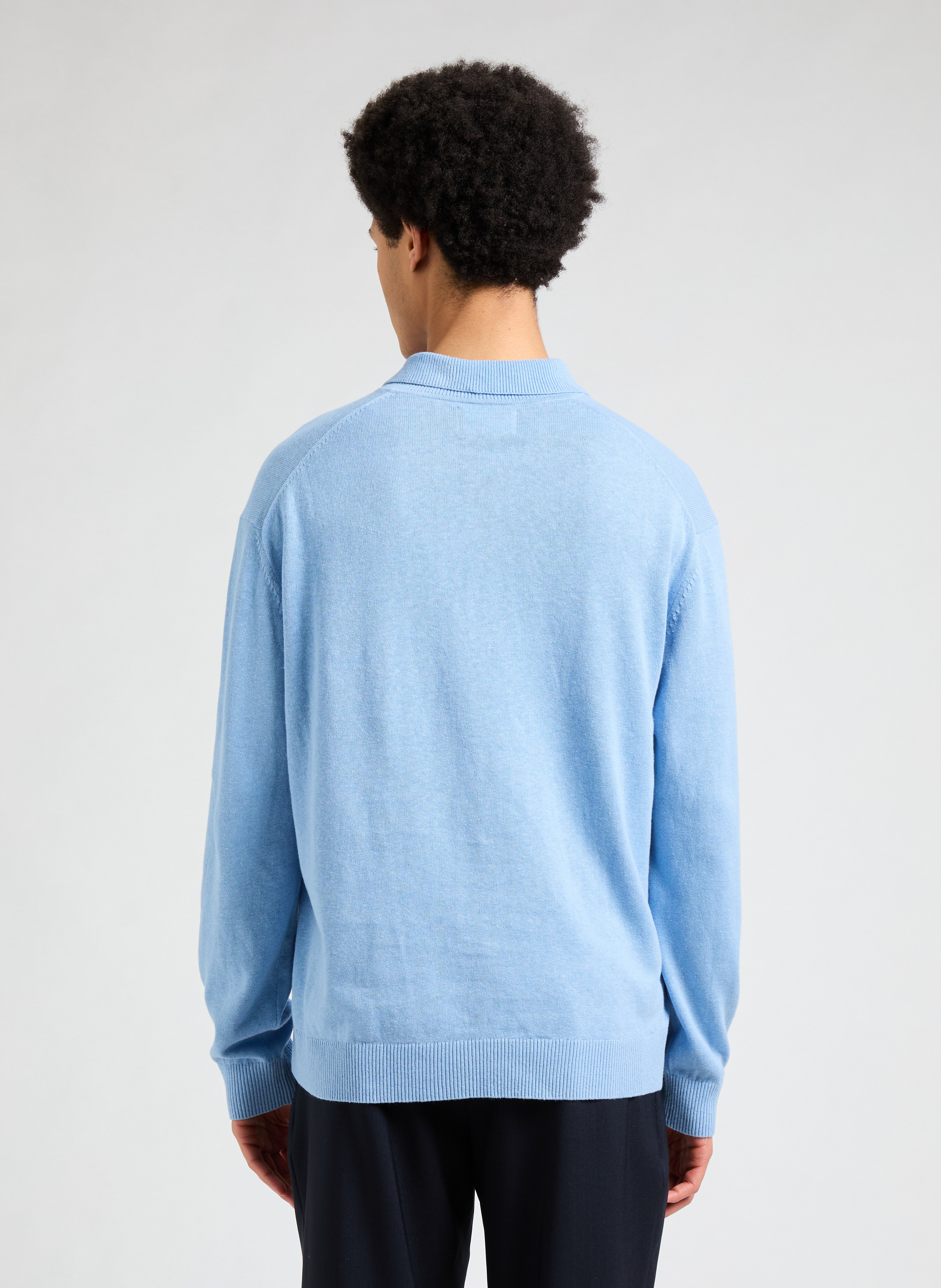 Pull col polo en coton et lin  SAISON 1865 Bleu
