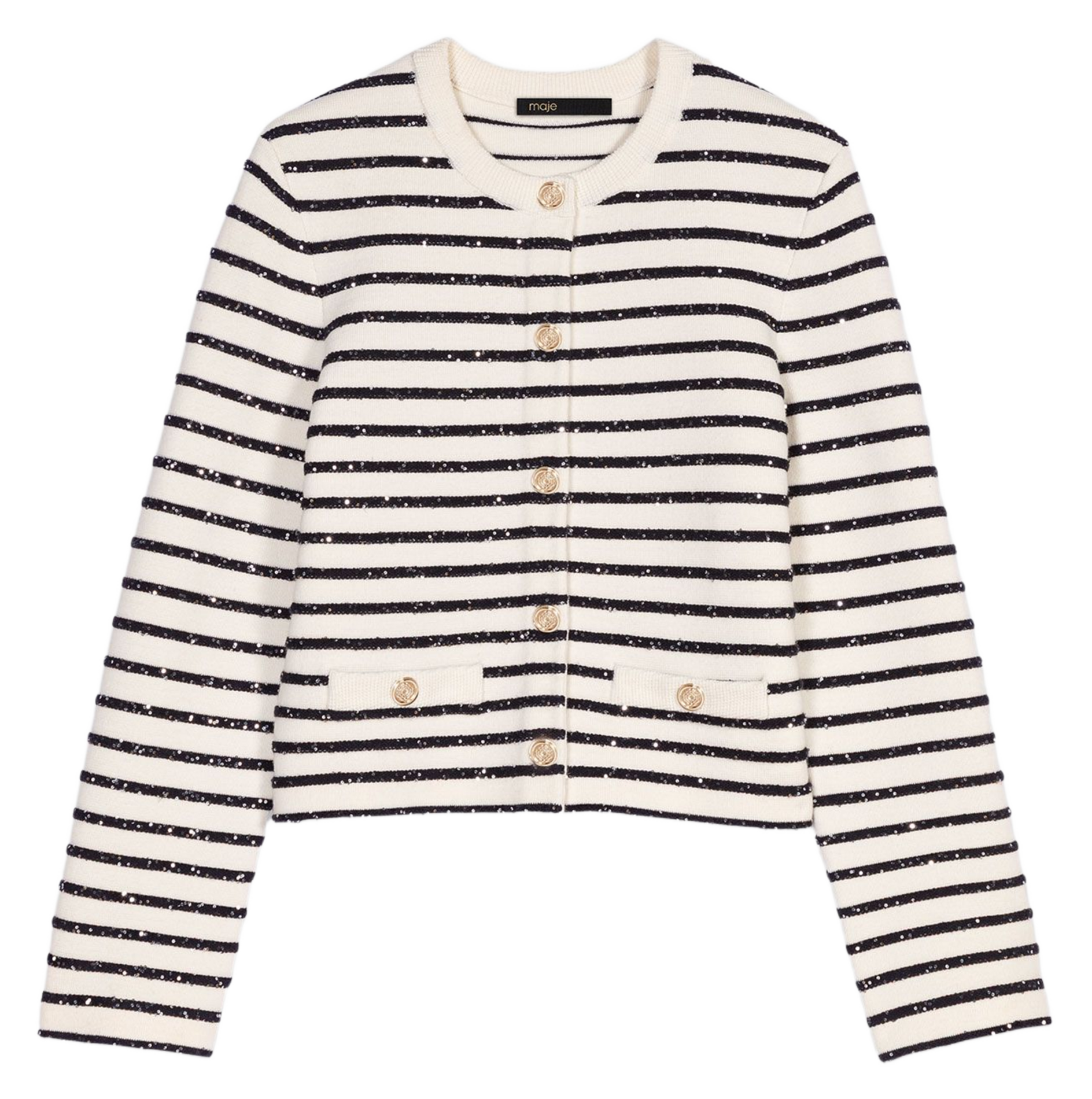 Gilet col rond rayé MAJE Blanc