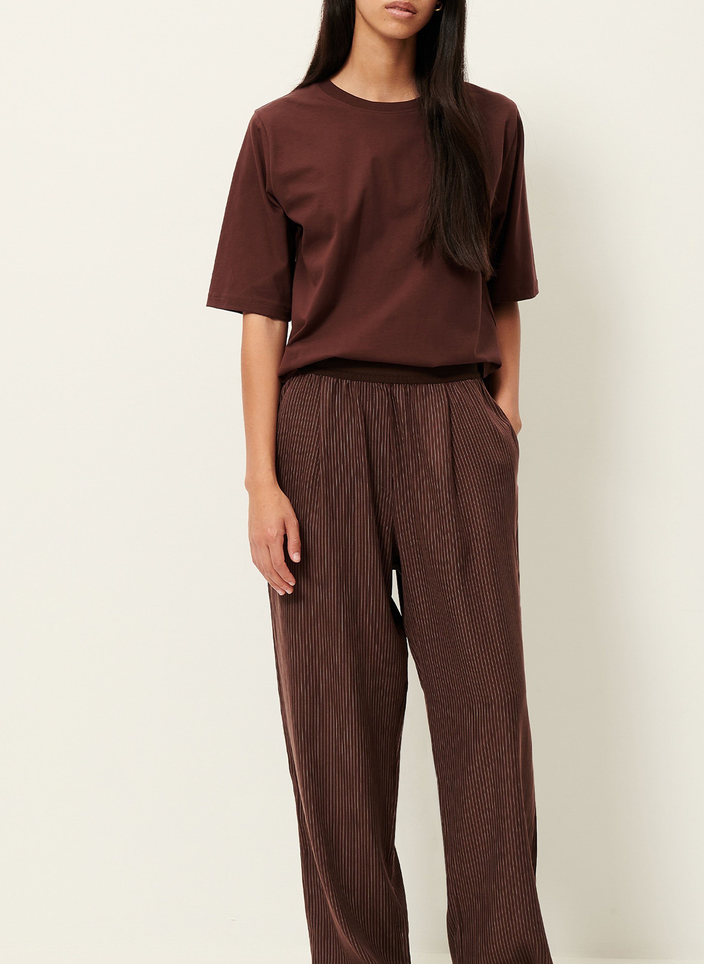 Tee-shirt ample à col rond en coton serge SESSUN Marron