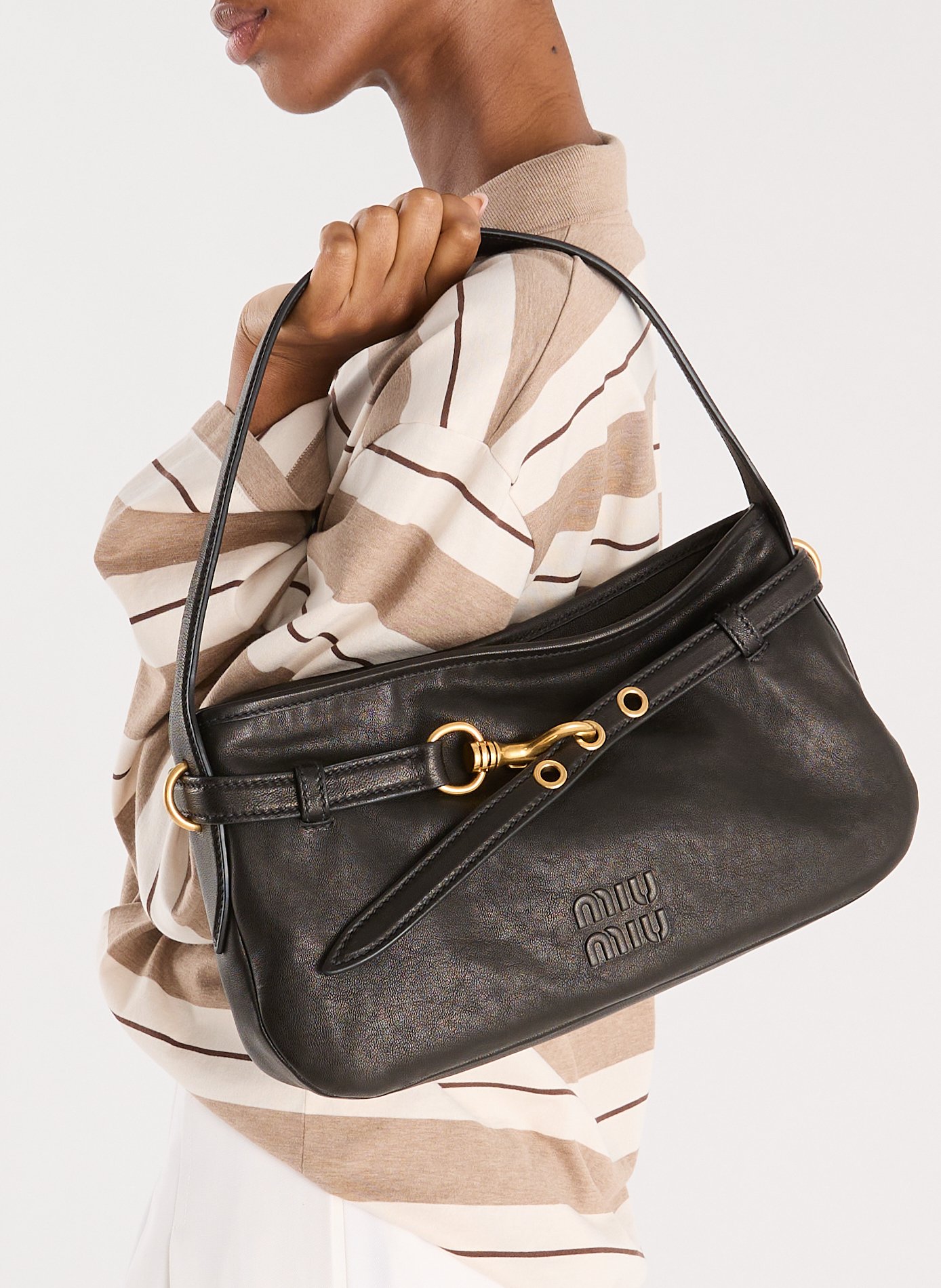 Leather Adventure Bag MIU MIU Black