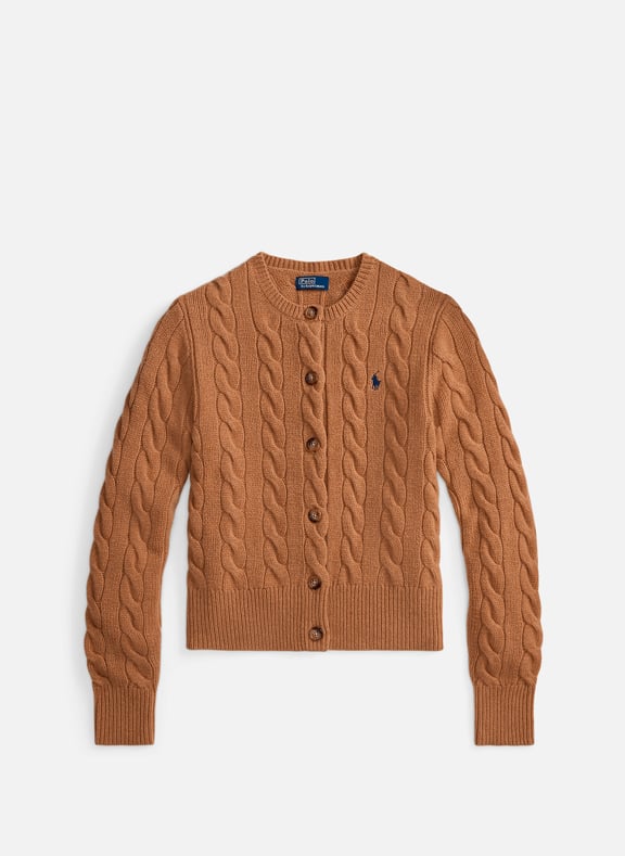 Round neck cardigan in wool and cashmere Brown by POLO RALPH LAUREN POLO RALPH LAUREN Round neck cardigan in wool and cashmere Brown